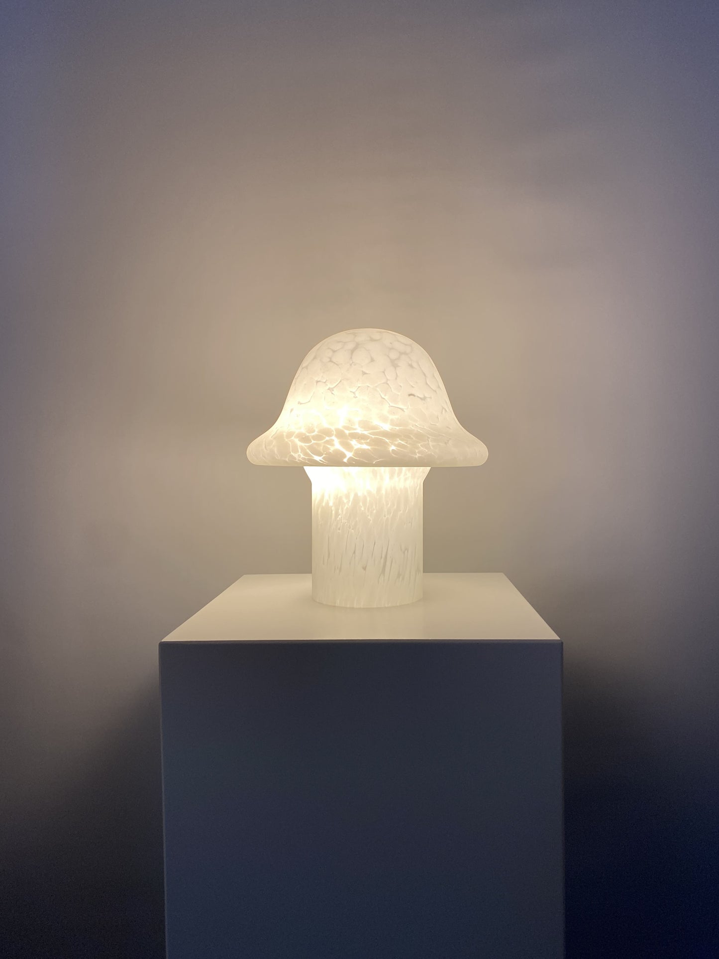White cloudy glass Peill and Putzler mushroom table lamp 1970