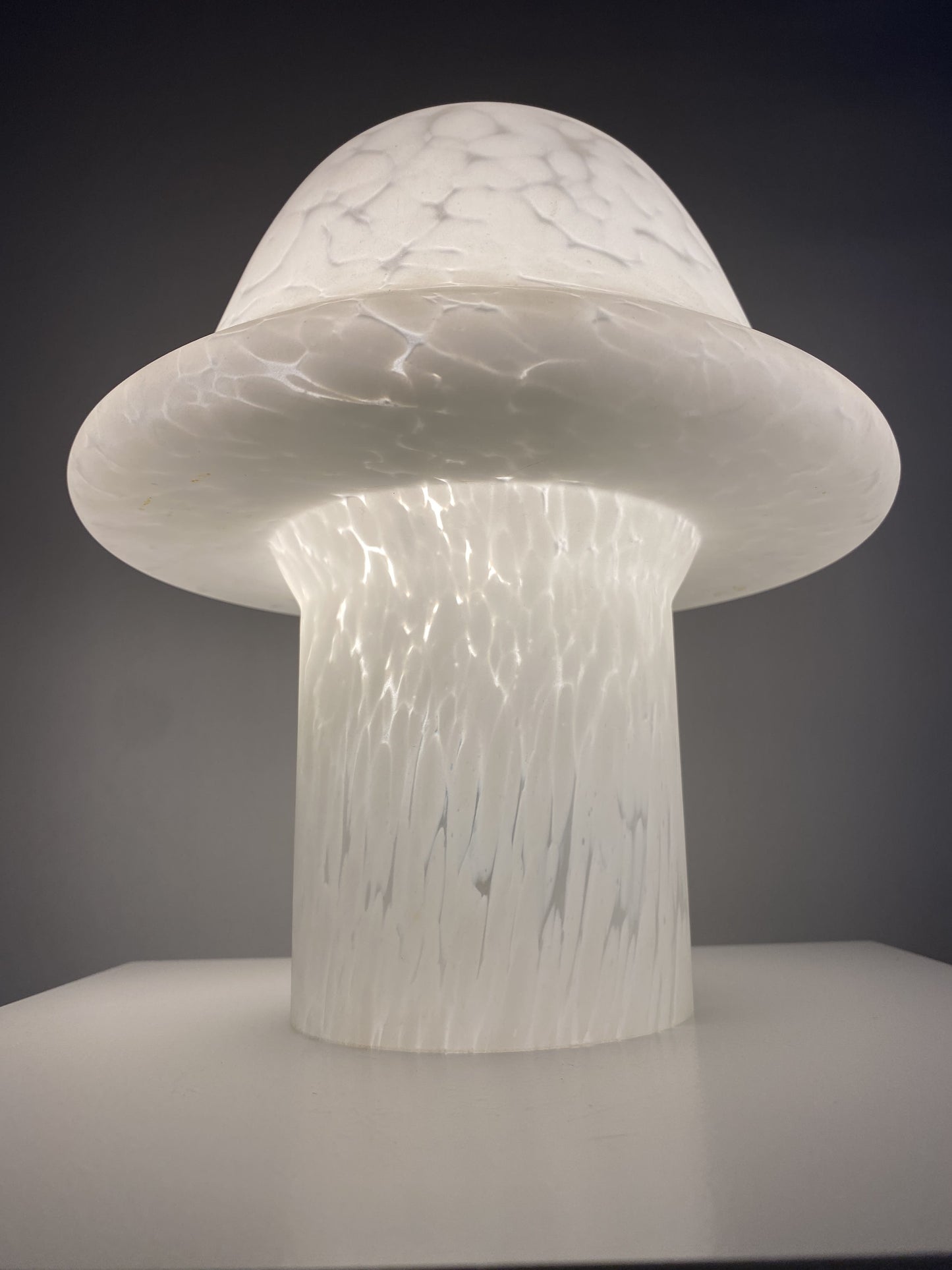 White cloudy glass Peill and Putzler mushroom table lamp 1970