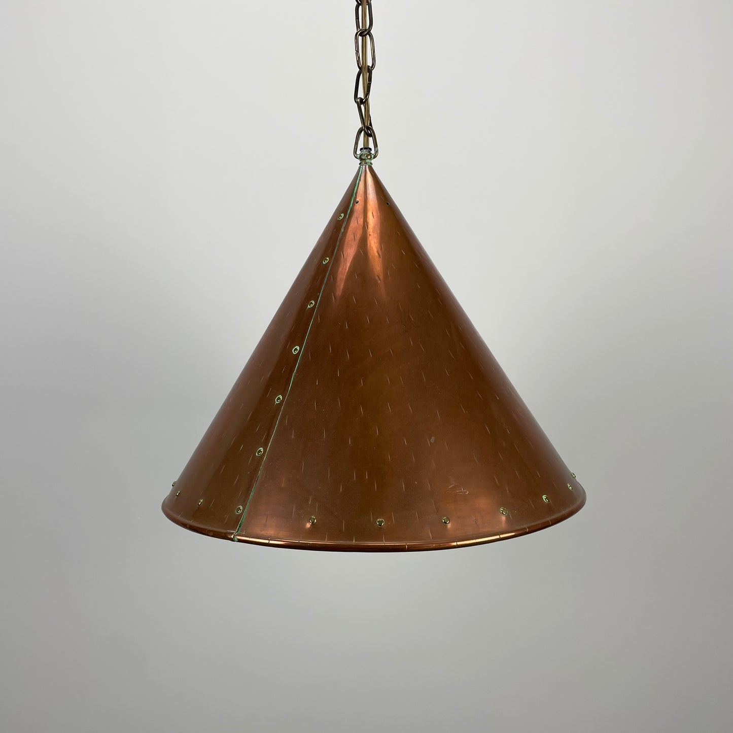 Conical copper pendant light by E.S Horn Aalestrup, Denmark 1950