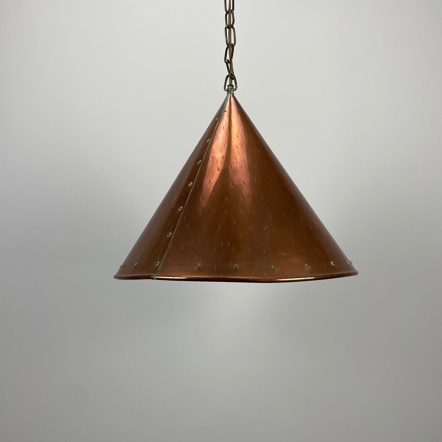 Conical copper pendant light by E.S Horn Aalestrup, Denmark 1950