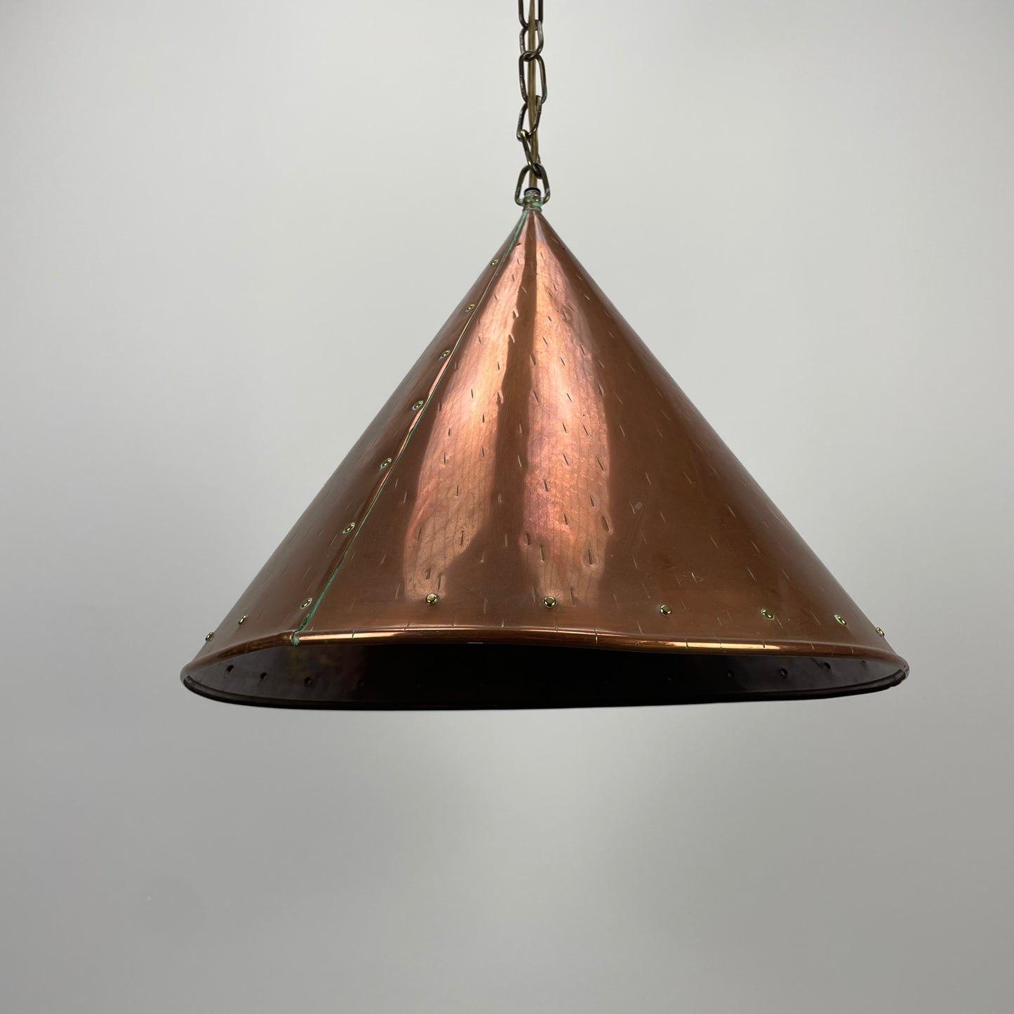 Conical copper pendant light by E.S Horn Aalestrup, Denmark 1950
