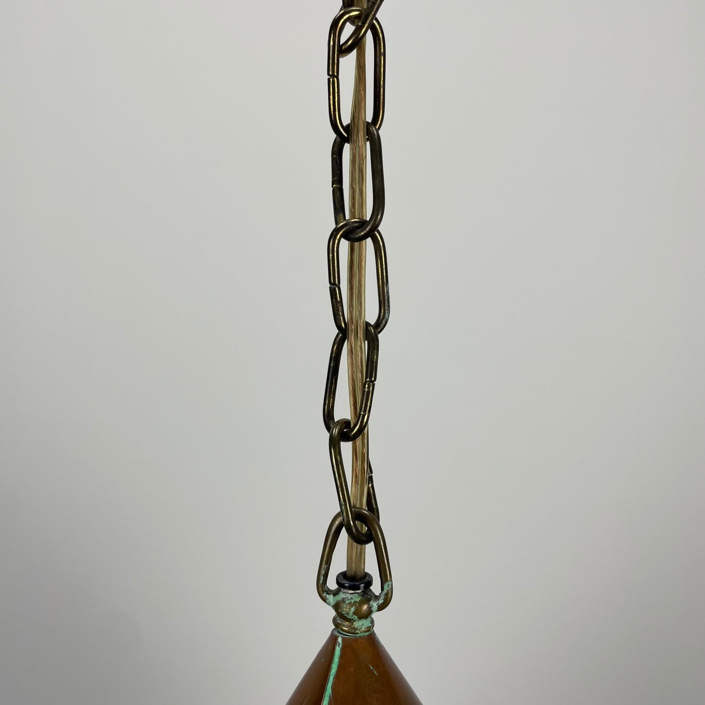 Conical copper pendant light by E.S Horn Aalestrup, Denmark 1950