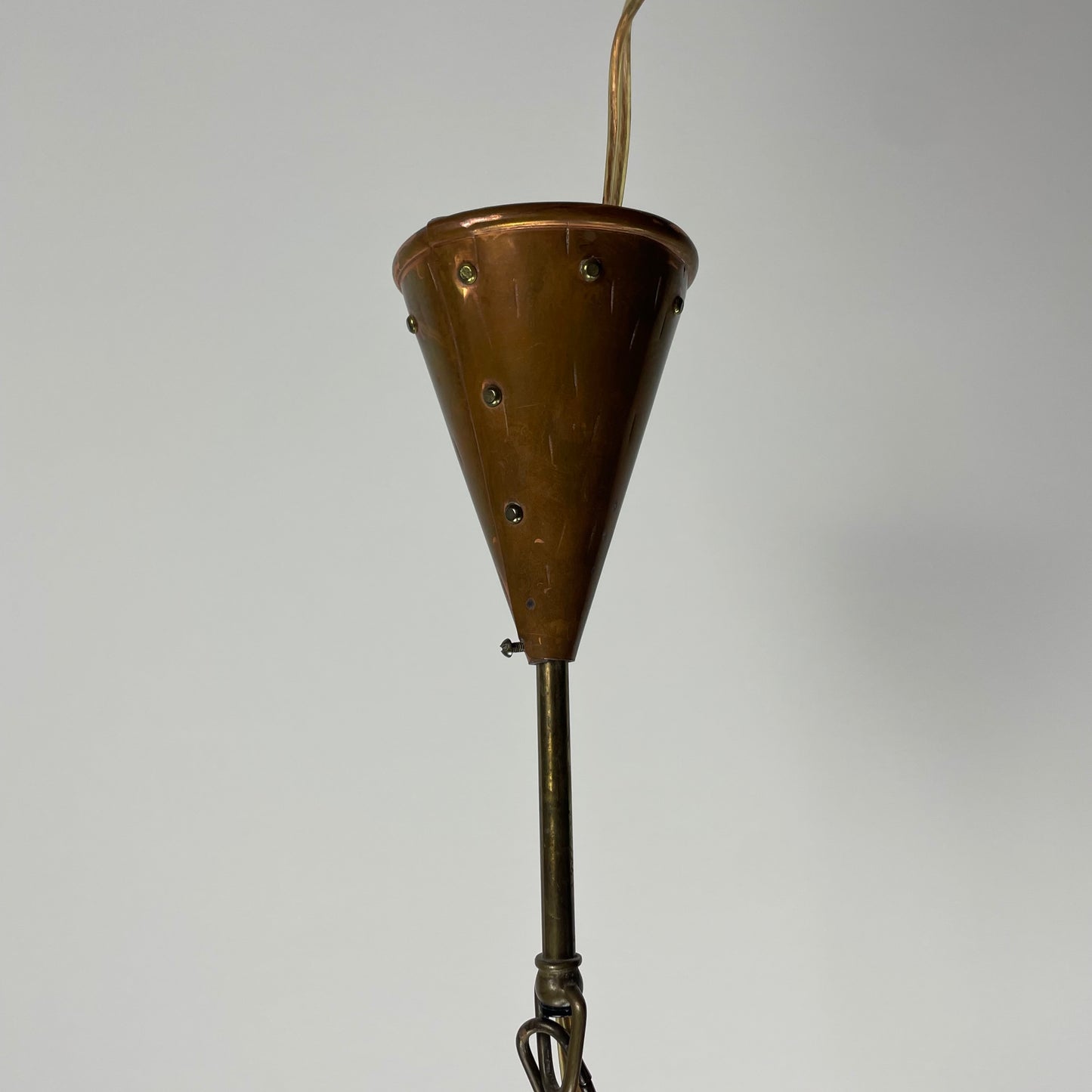 Conical copper pendant light by E.S Horn Aalestrup, Denmark 1950