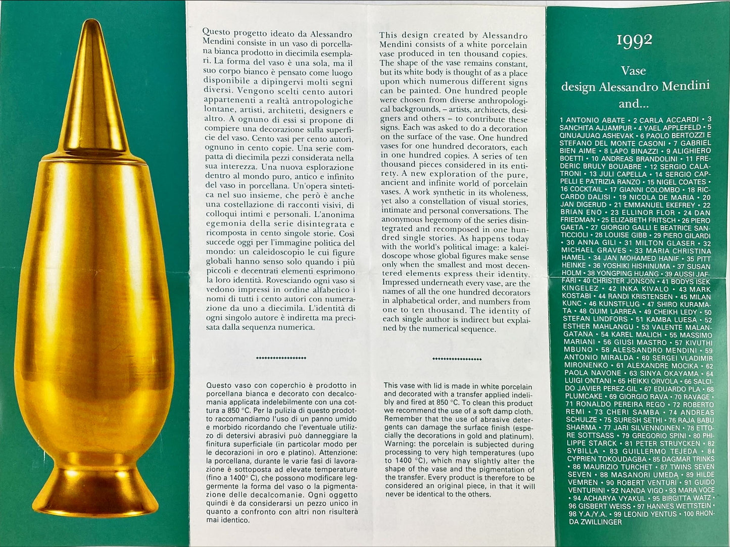 Alessi Tendentse Vase by Kivuthi Mbuno for Alessandro Mendini 100% Make-up series - No. 57