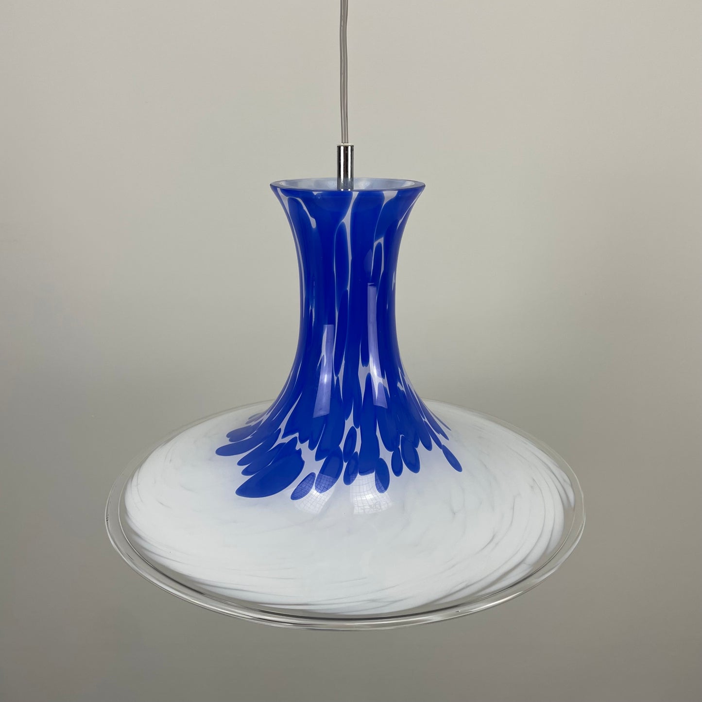 White and blue Mandarin pendant light by Michael Bang for Holmegaard 1980