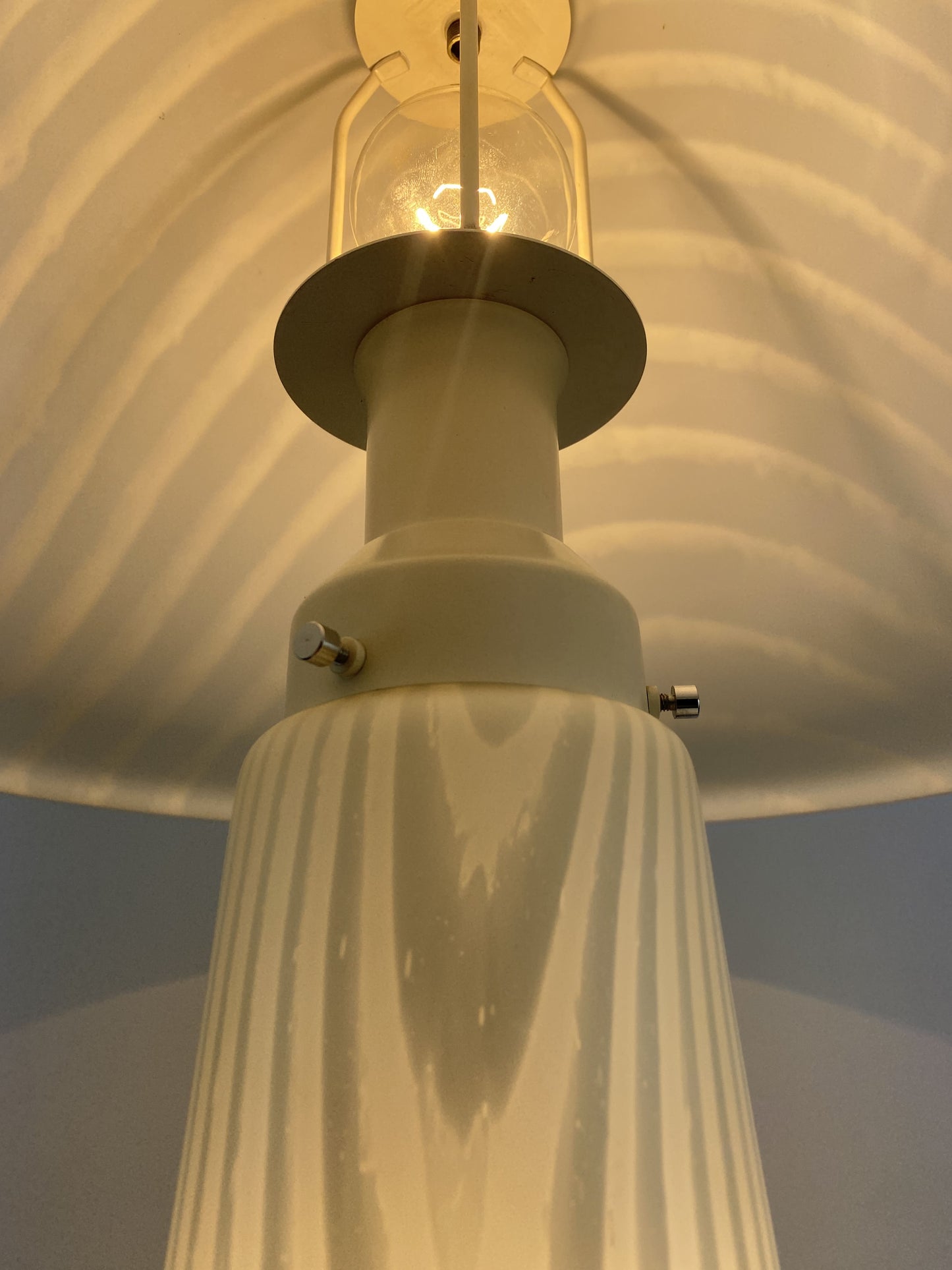 Large white zebra glass Peill and Putzler mushroom table lamp XL