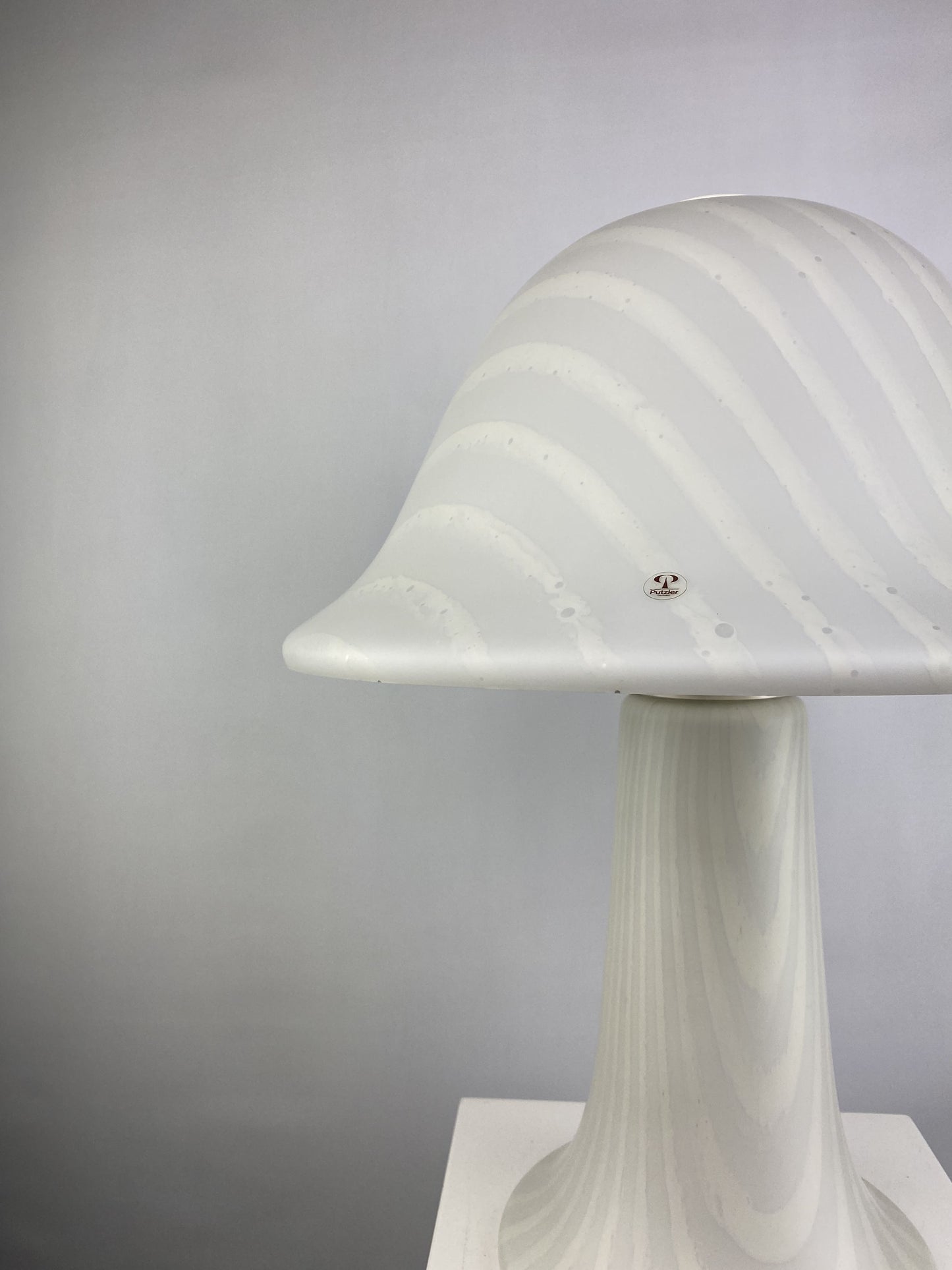 Large white zebra glass Peill and Putzler mushroom table lamp XL