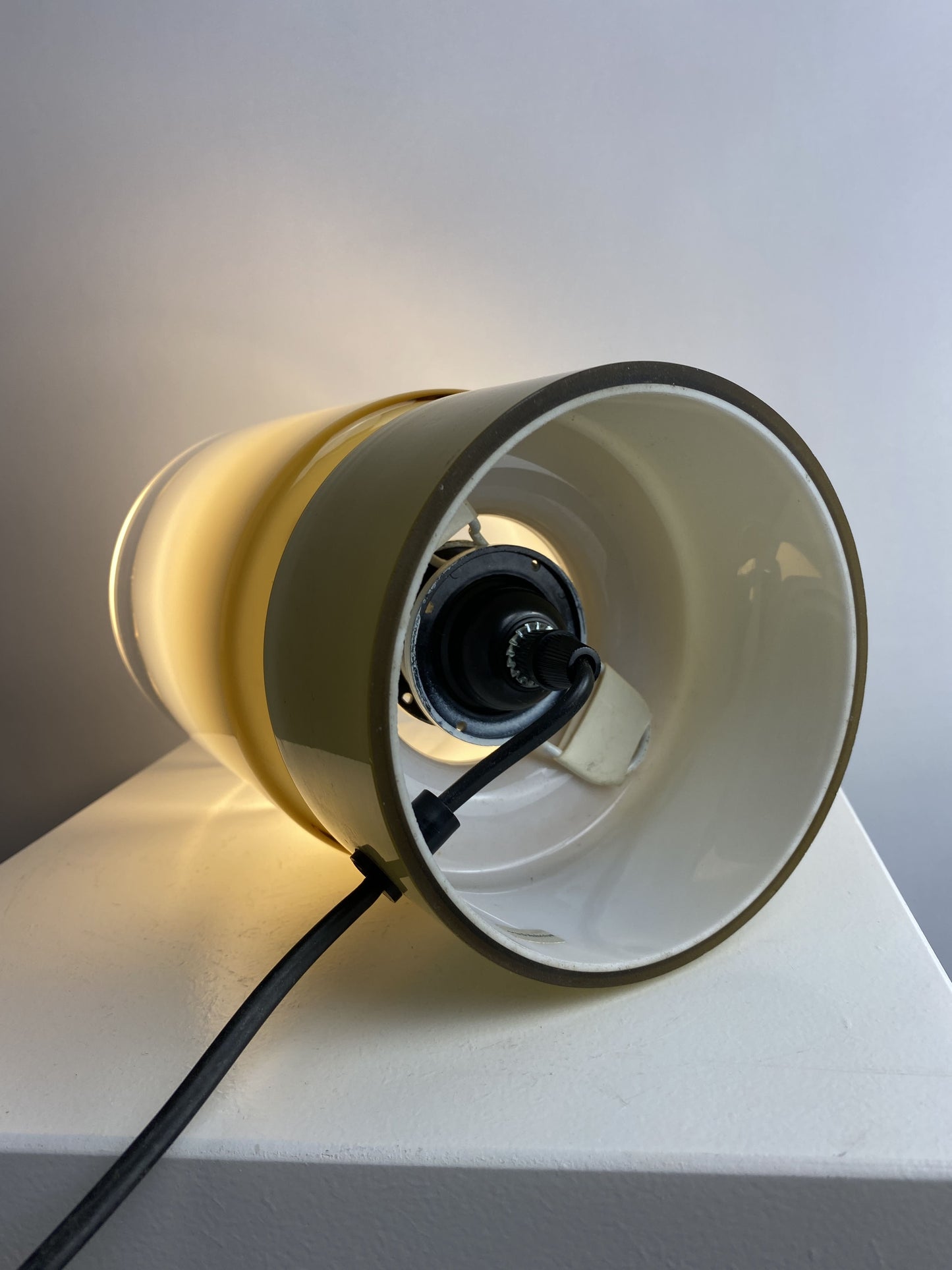 Rare olive green and clear glass Peill and Putzler table lamp 1970