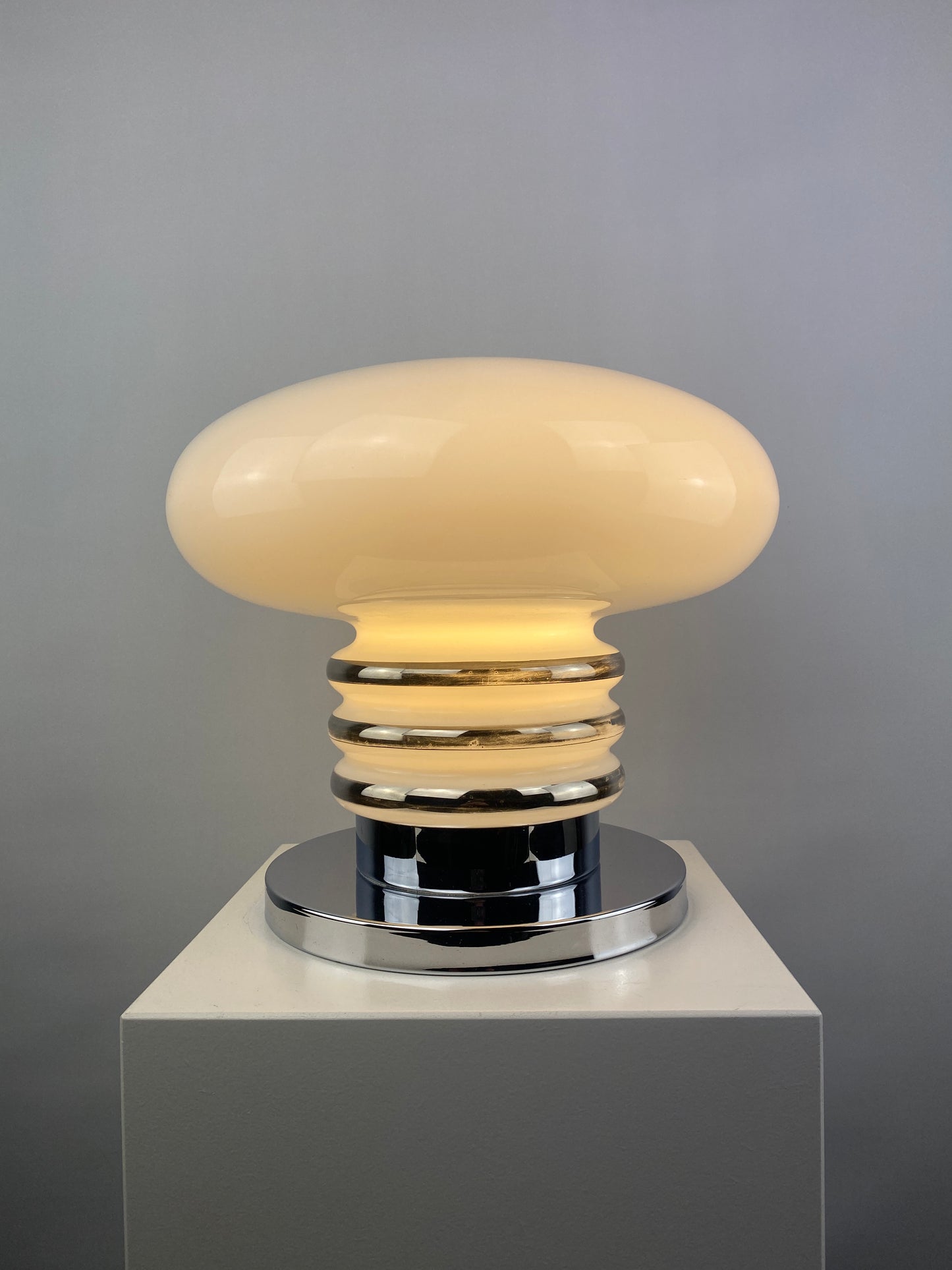 Mid-century white glass and chrome table lamp by Leclaire & Schäfer 1970