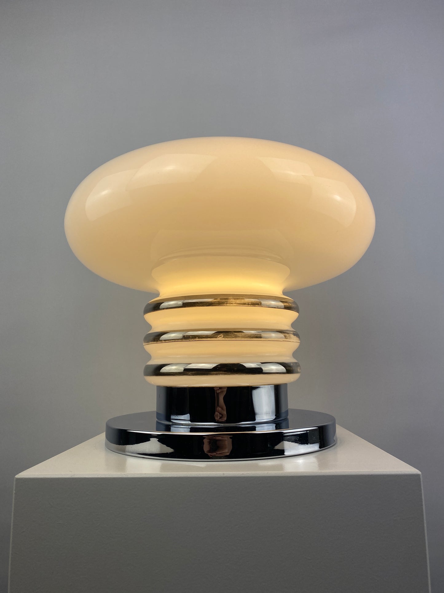 Mid-century white glass and chrome table lamp by Leclaire & Schäfer 1970