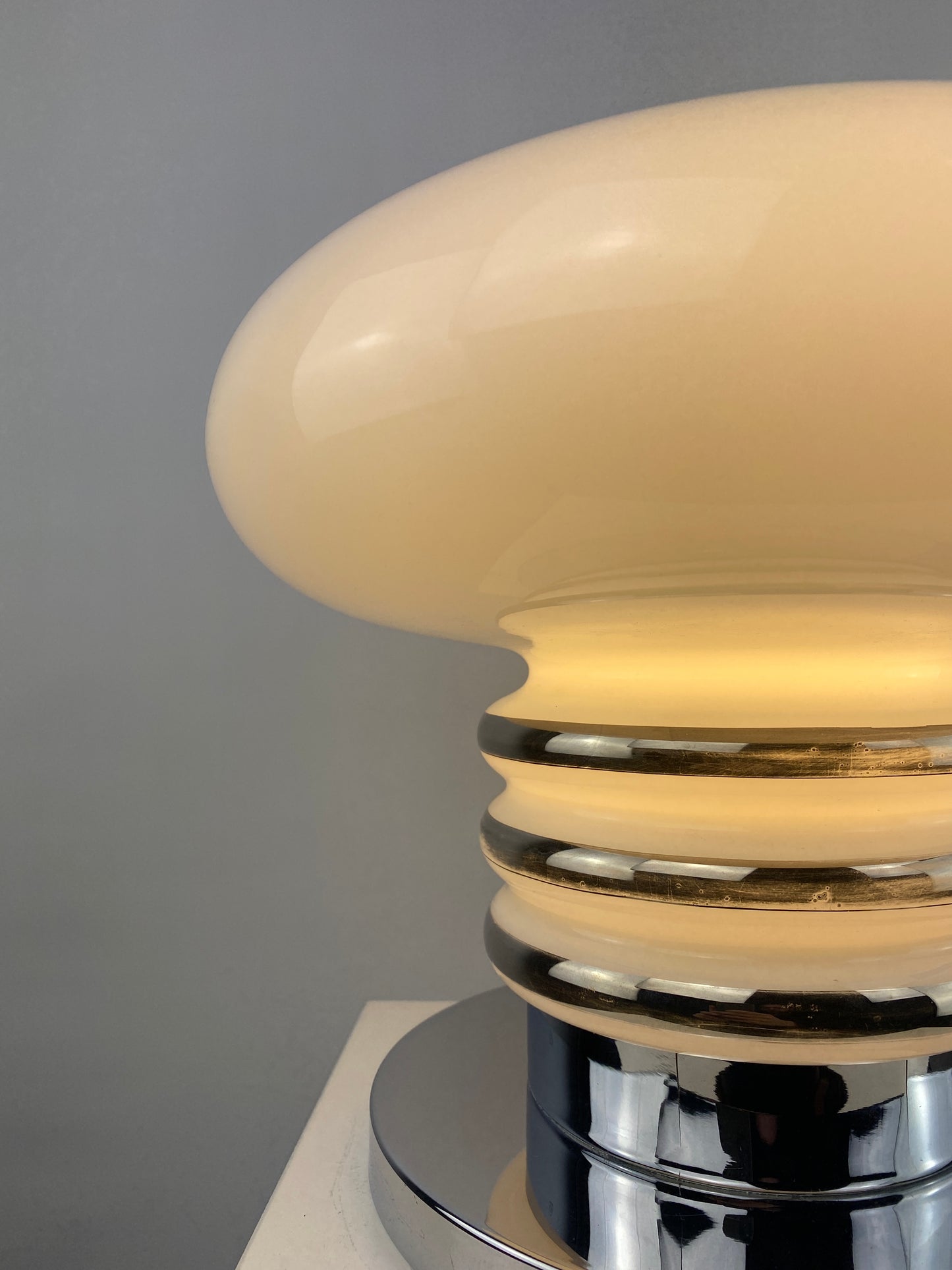 Mid-century white glass and chrome table lamp by Leclaire & Schäfer 1970