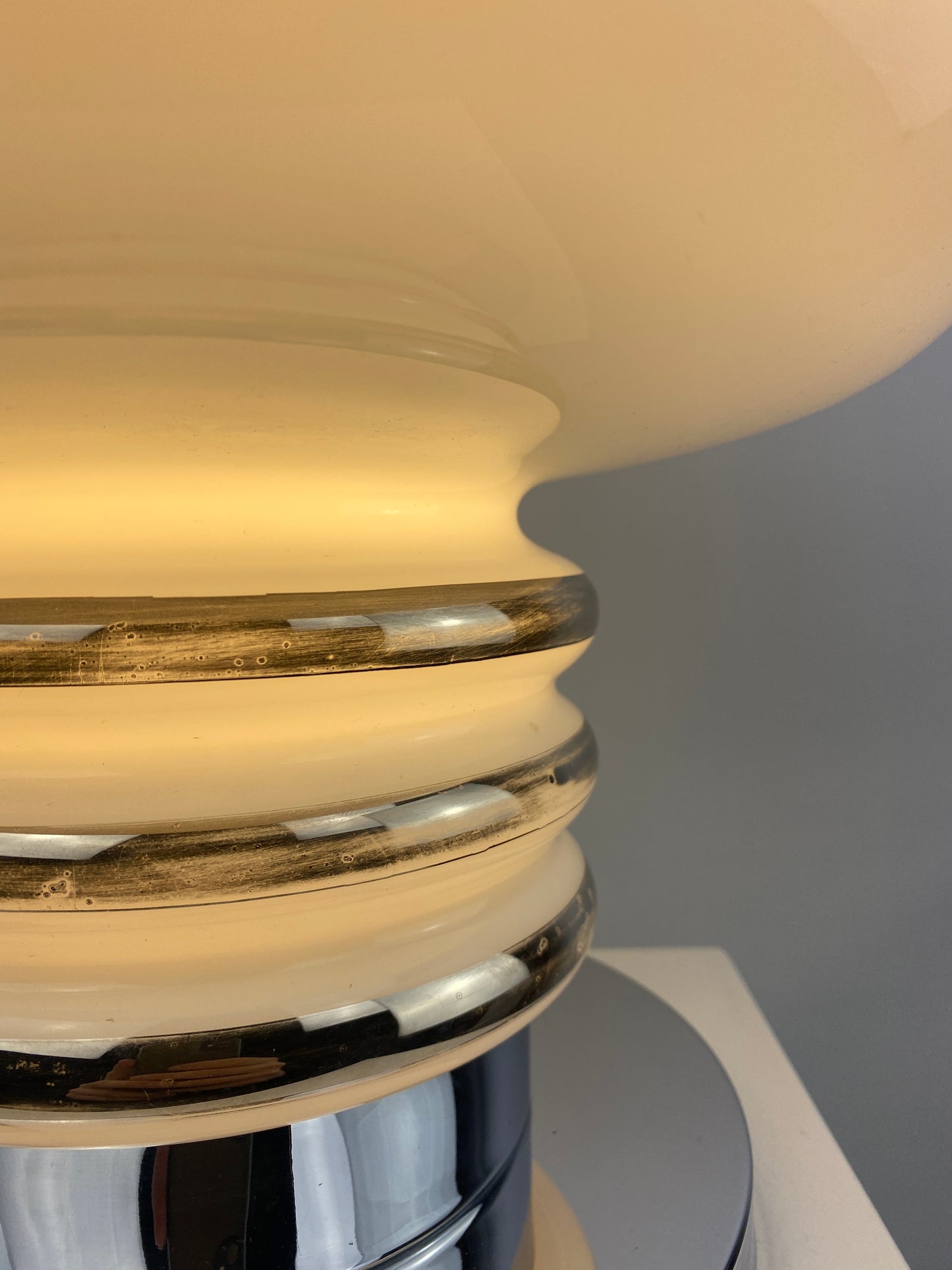 Mid-century white glass and chrome table lamp by Leclaire & Schäfer 1970