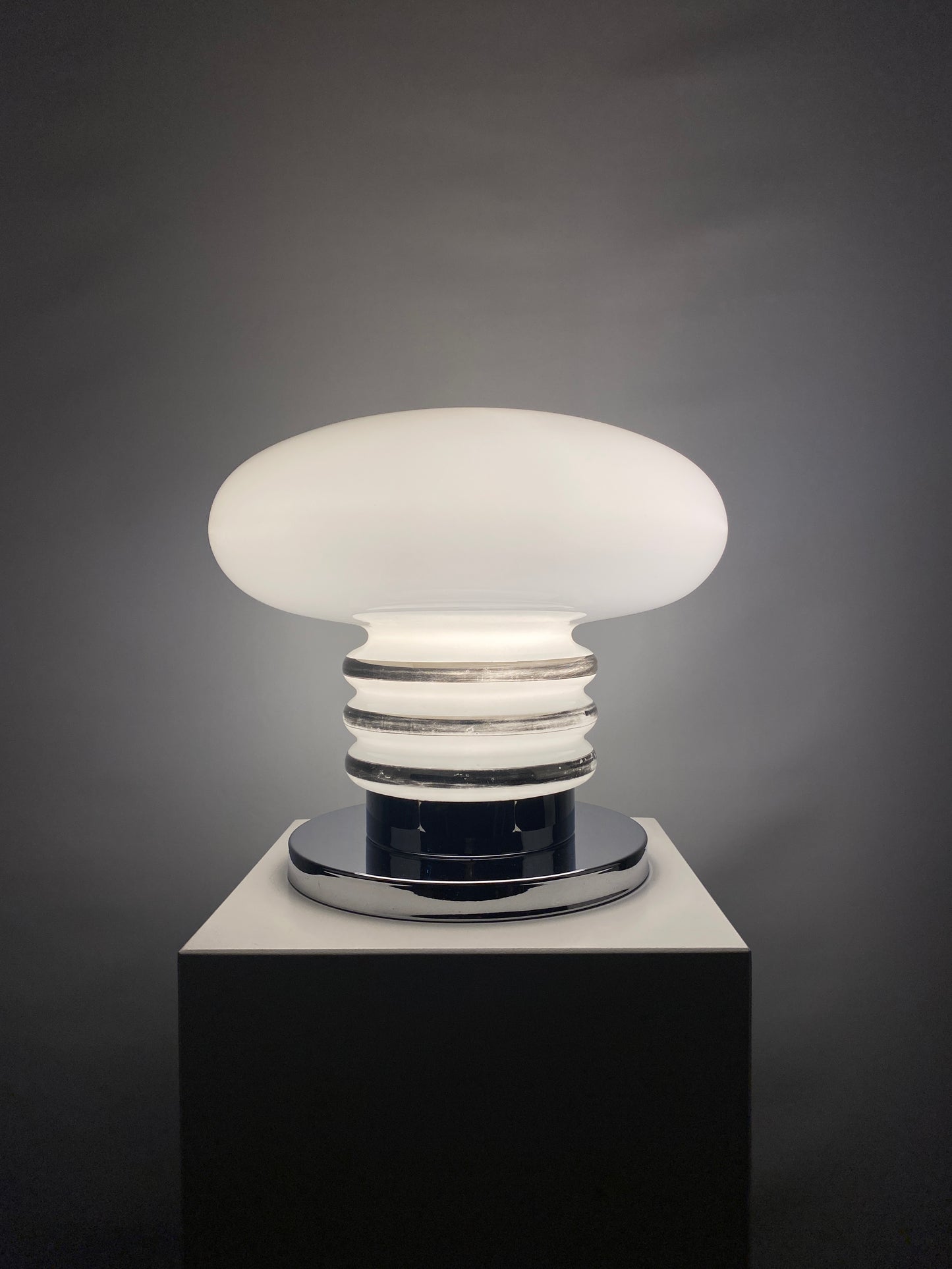 Mid-century white glass and chrome table lamp by Leclaire & Schäfer 1970