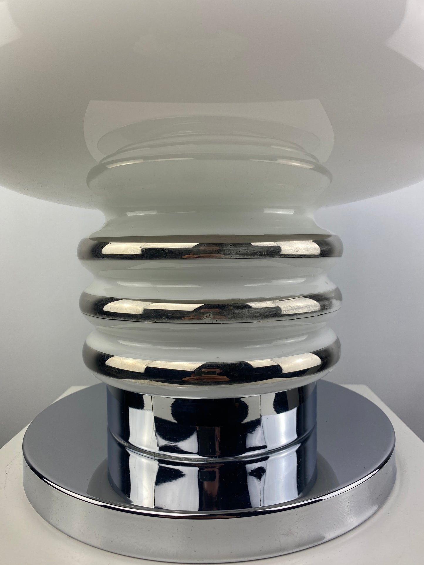 Mid-century white glass and chrome table lamp by Leclaire & Schäfer 1970