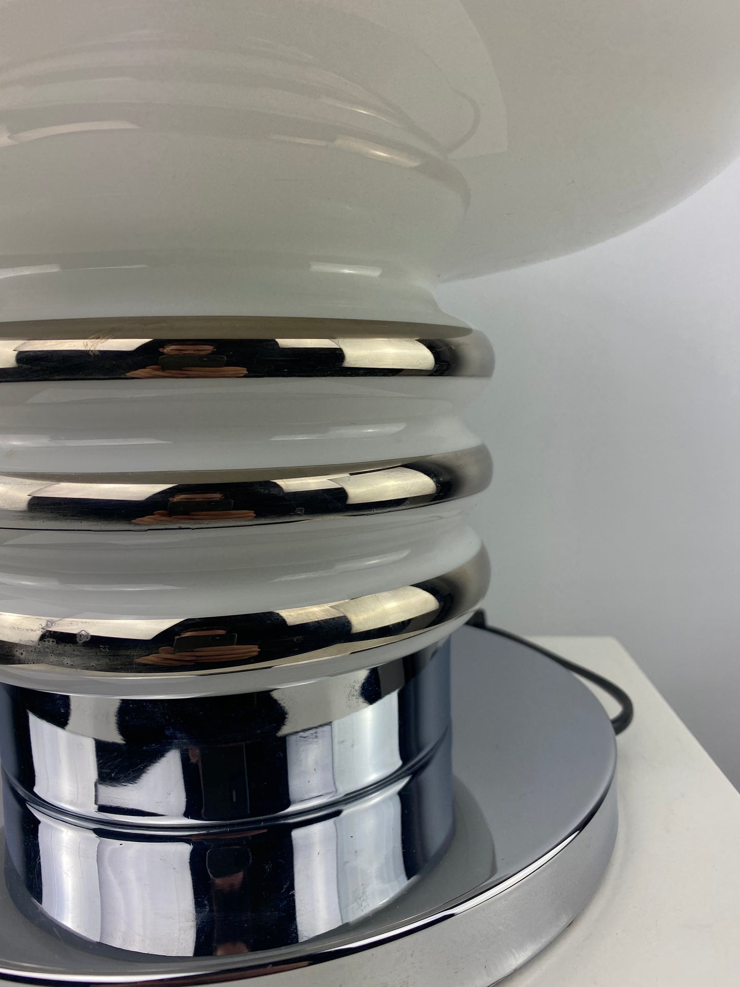 Mid-century white glass and chrome table lamp by Leclaire & Schäfer 1970