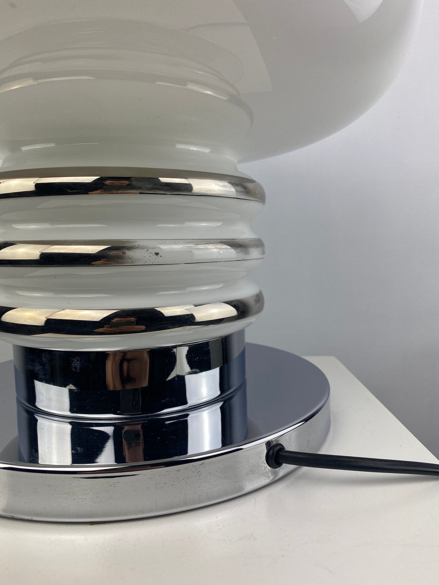 Mid-century white glass and chrome table lamp by Leclaire & Schäfer 1970