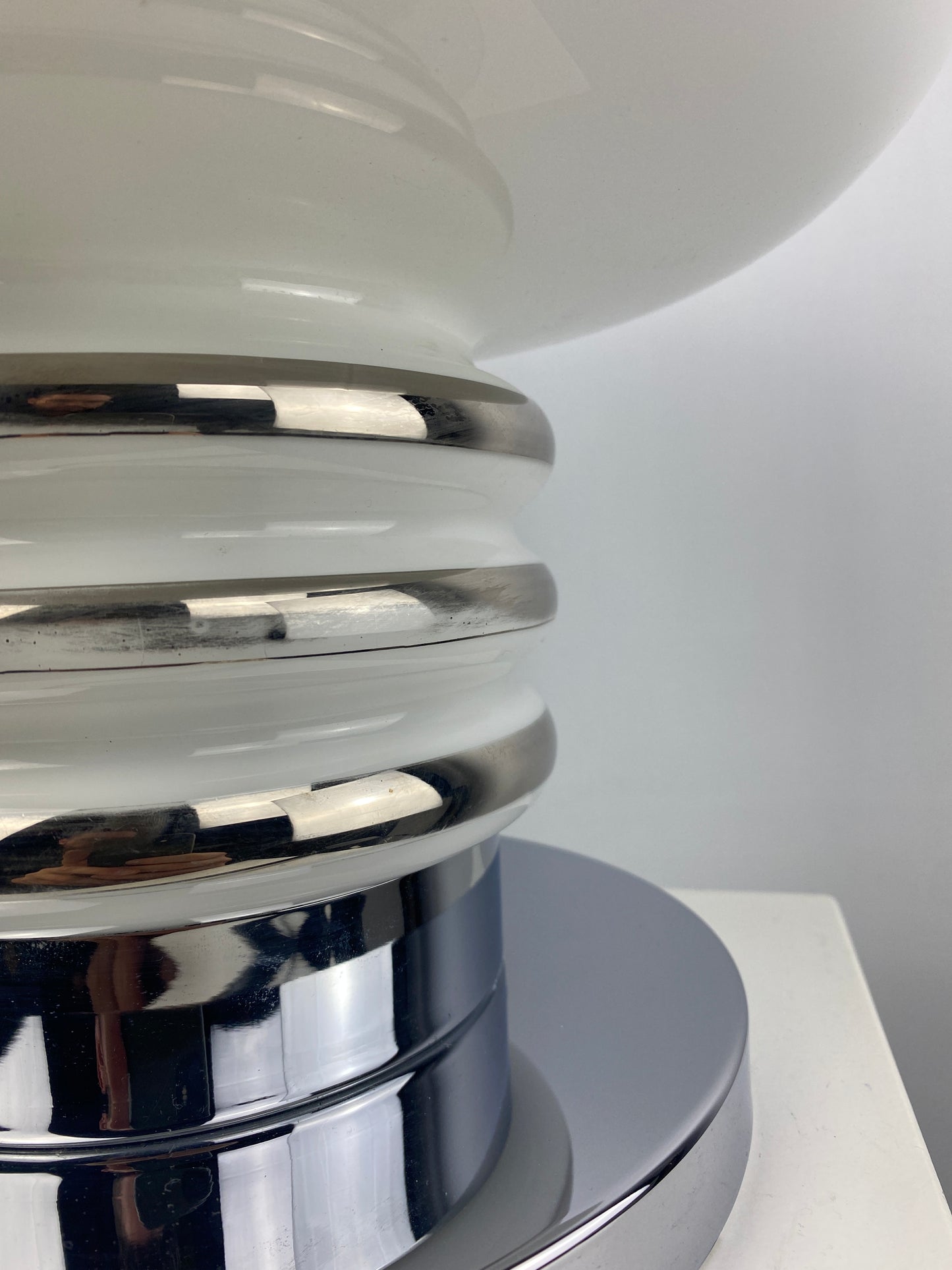 Mid-century white glass and chrome table lamp by Leclaire & Schäfer 1970