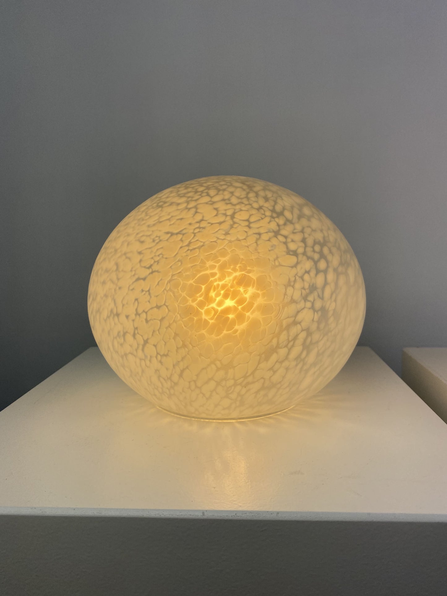 Pair of two white cloudy glass egg shaped table lamps 1970 Verrerie de Vianne style