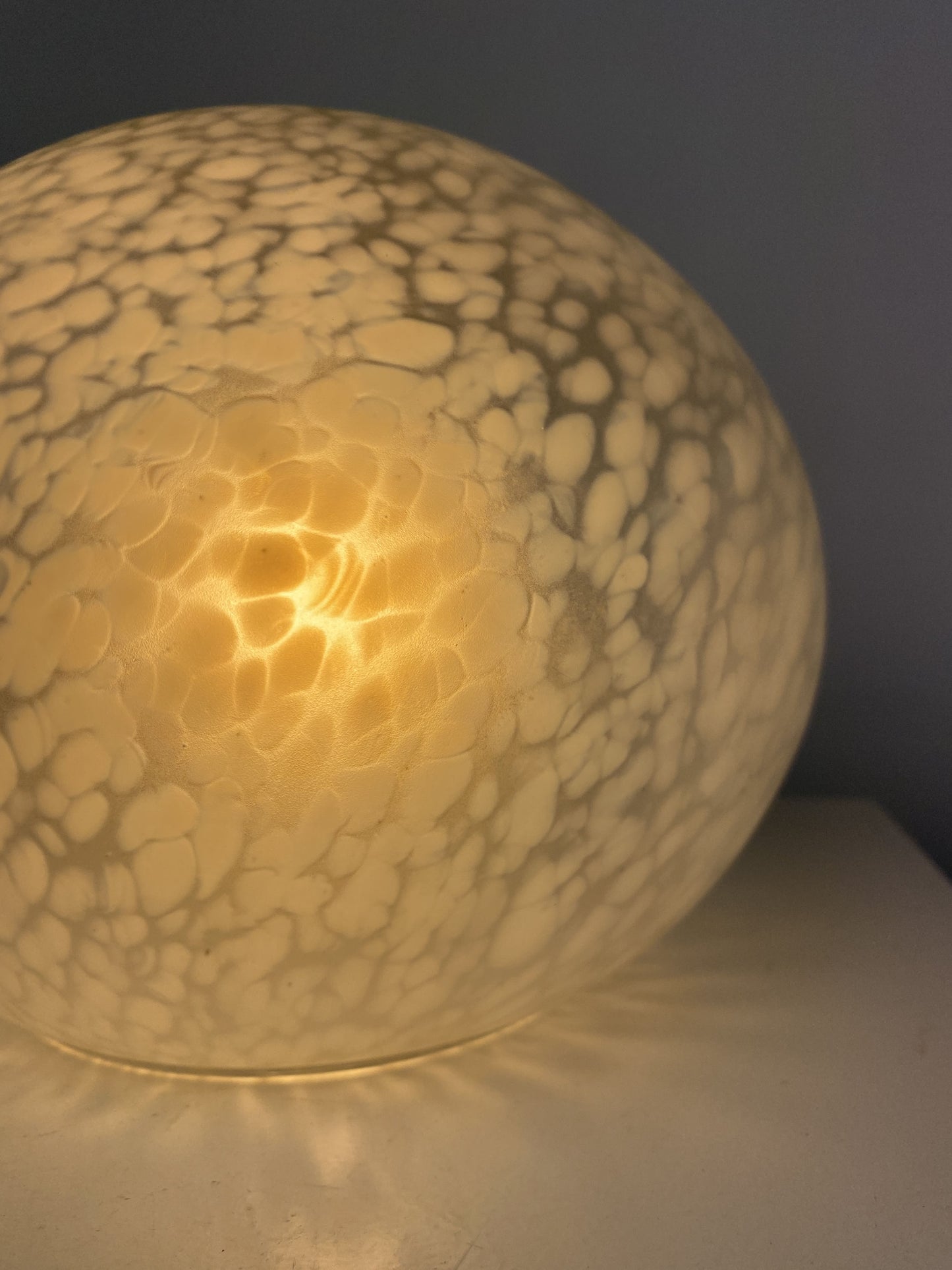 Pair of two white cloudy glass egg shaped table lamps 1970 Verrerie de Vianne style
