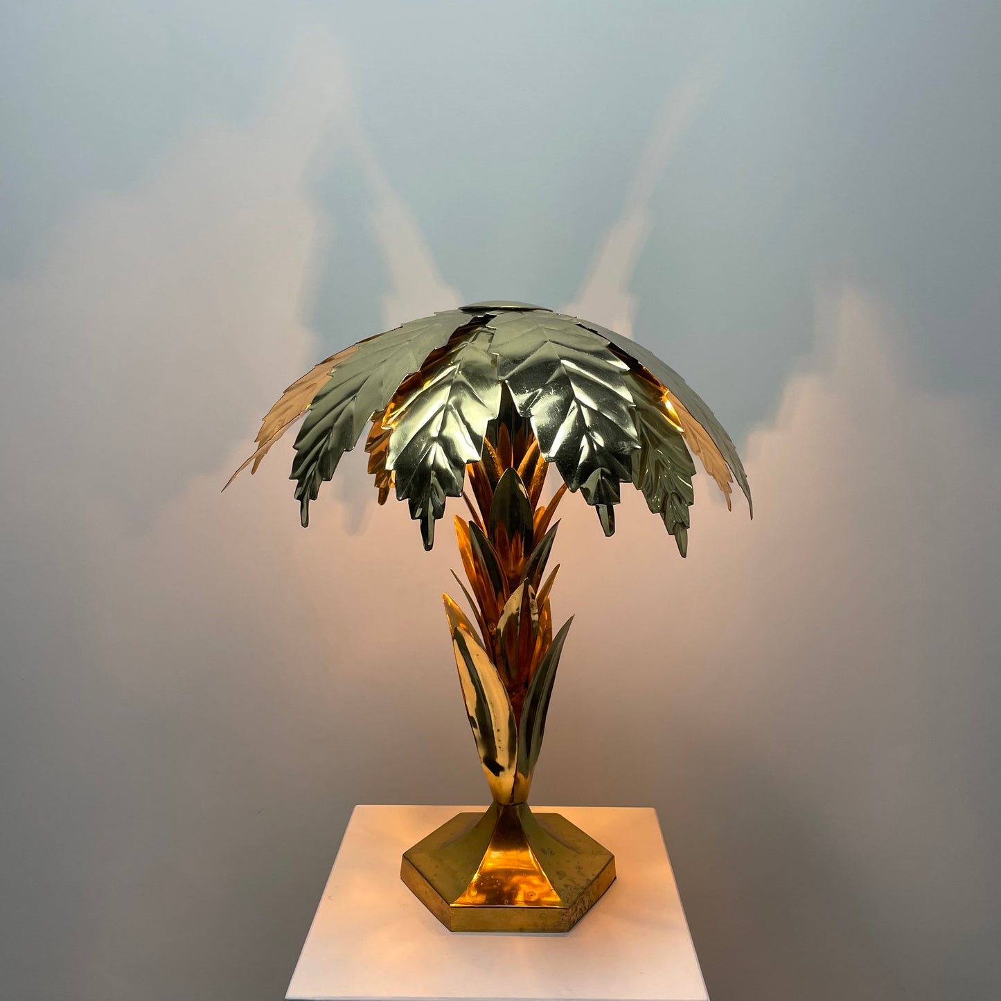 Hollywood Regency brass palm tree lamp 1960