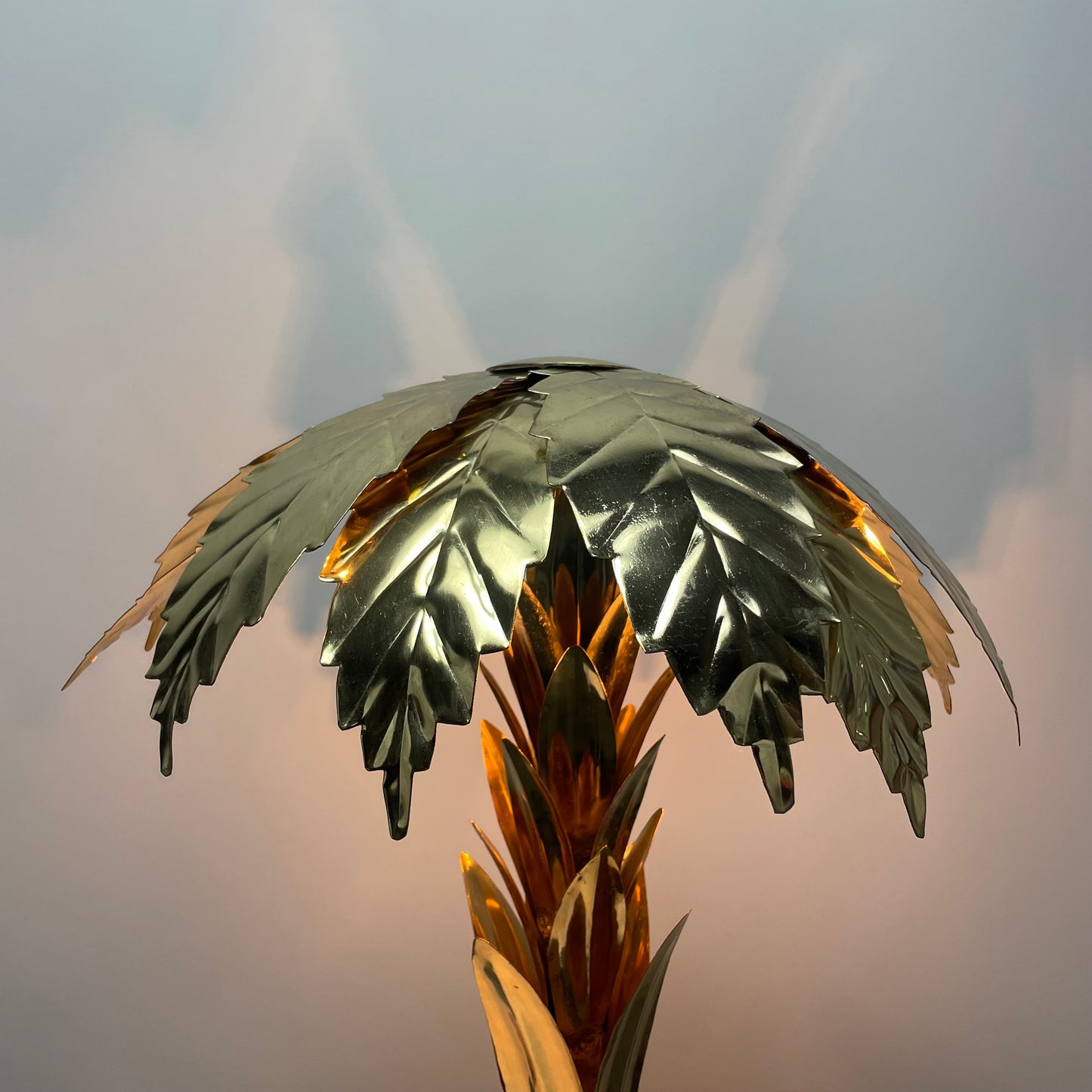 Hollywood Regency brass palm tree lamp 1960