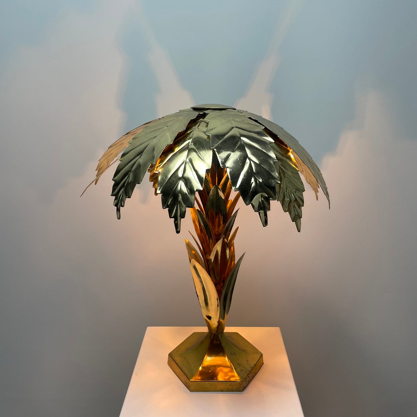 Hollywood Regency brass palm tree lamp 1960