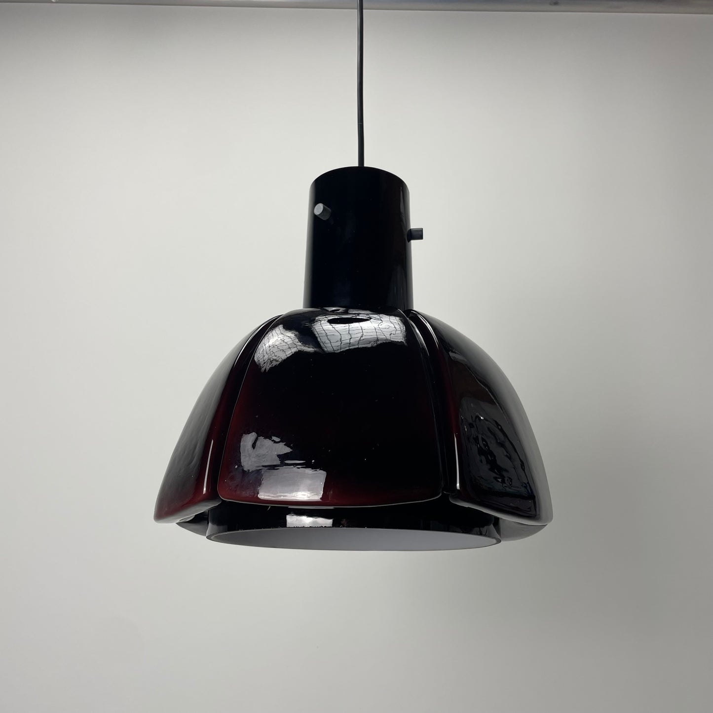 Flower shaped purple Glashütte Limburg pendant lamp 1970