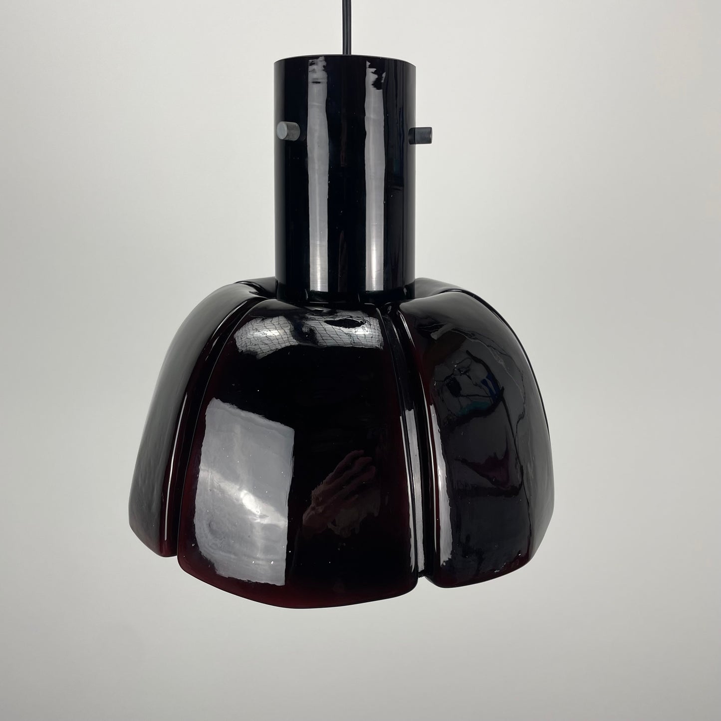 Flower shaped purple Glashütte Limburg pendant lamp 1970