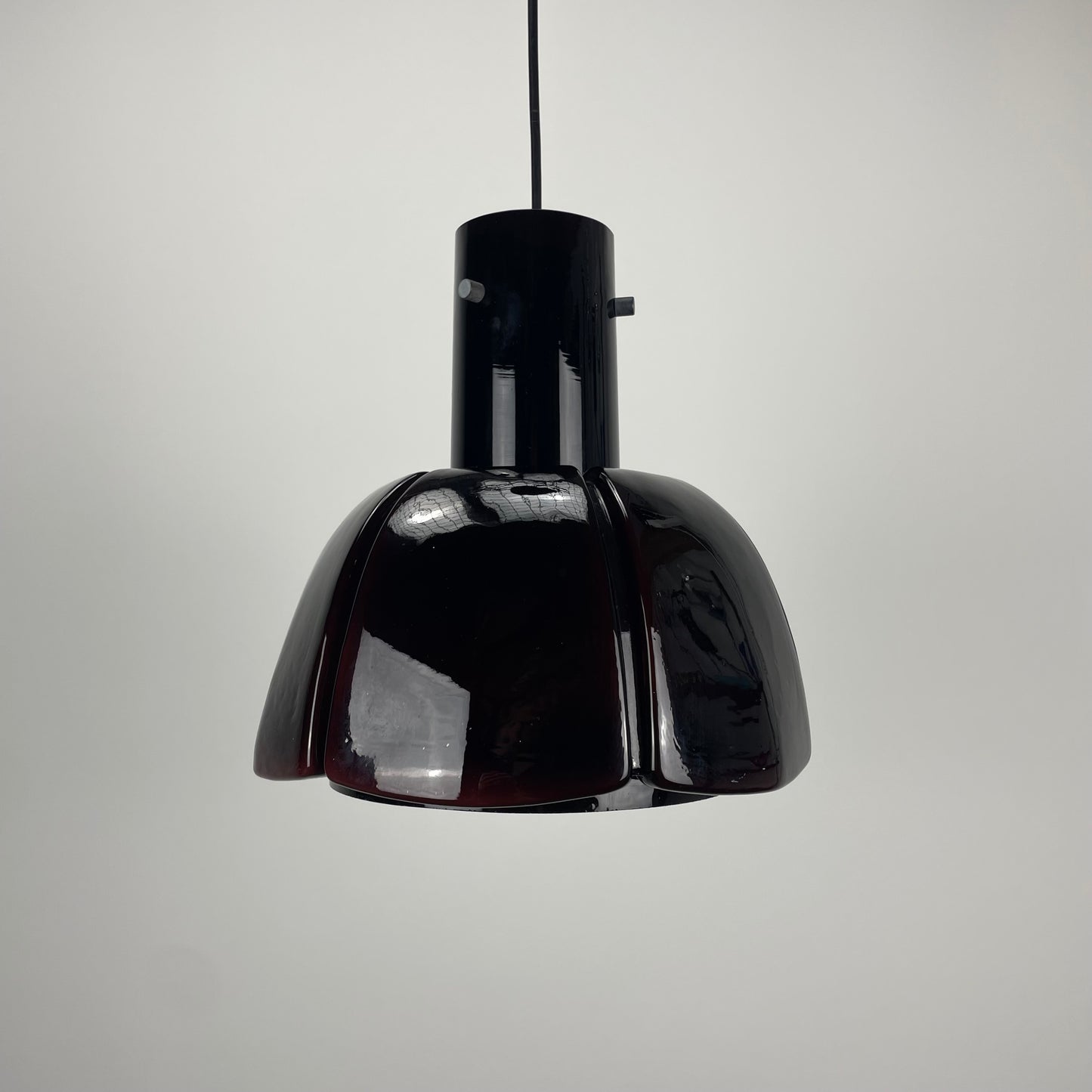 Flower shaped purple Glashütte Limburg pendant lamp 1970