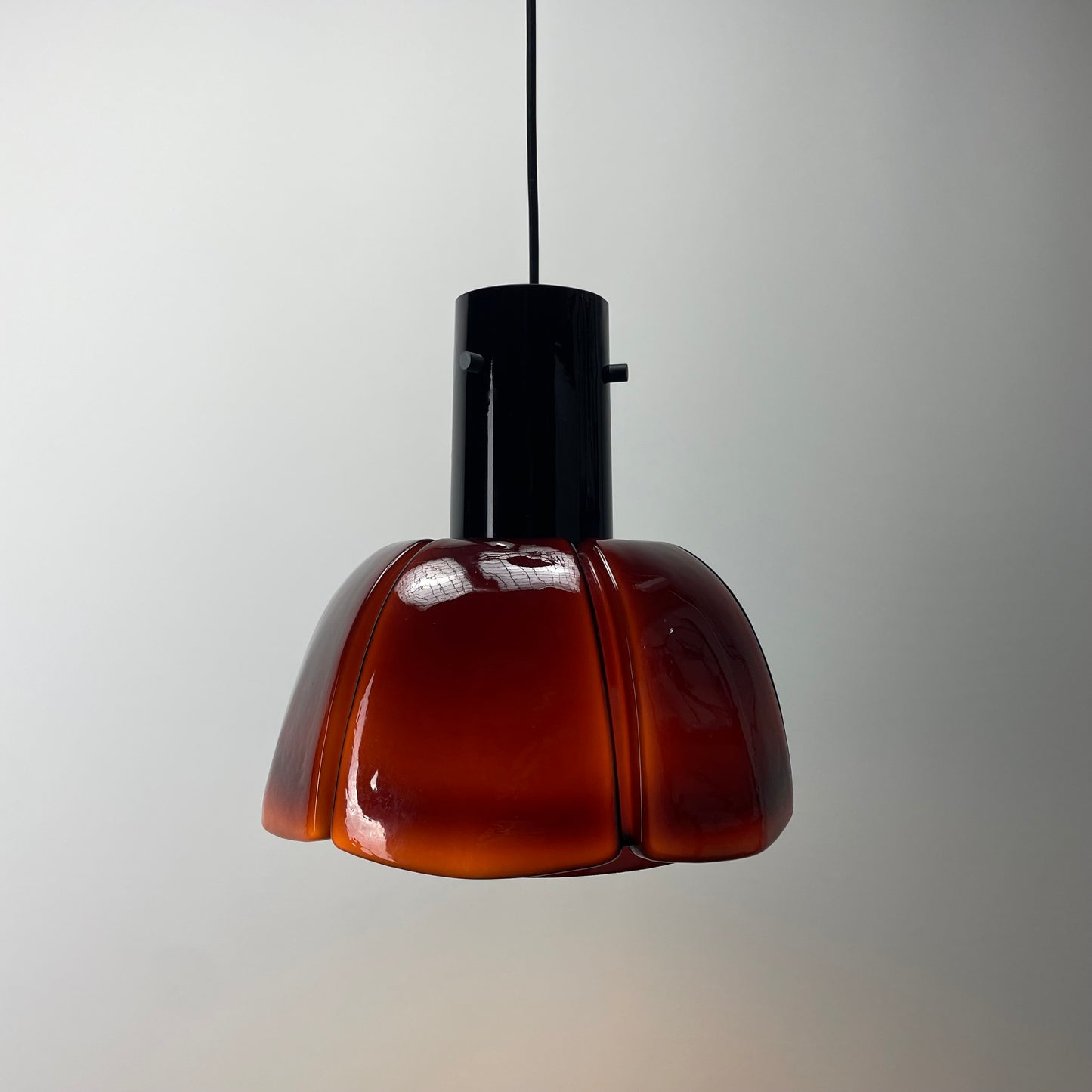 Flower shaped purple Glashütte Limburg pendant lamp 1970