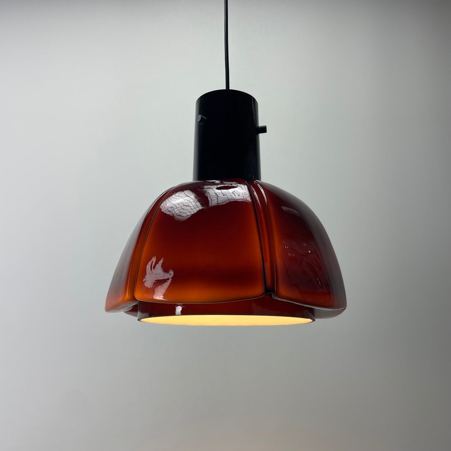 Flower shaped purple Glashütte Limburg pendant lamp 1970