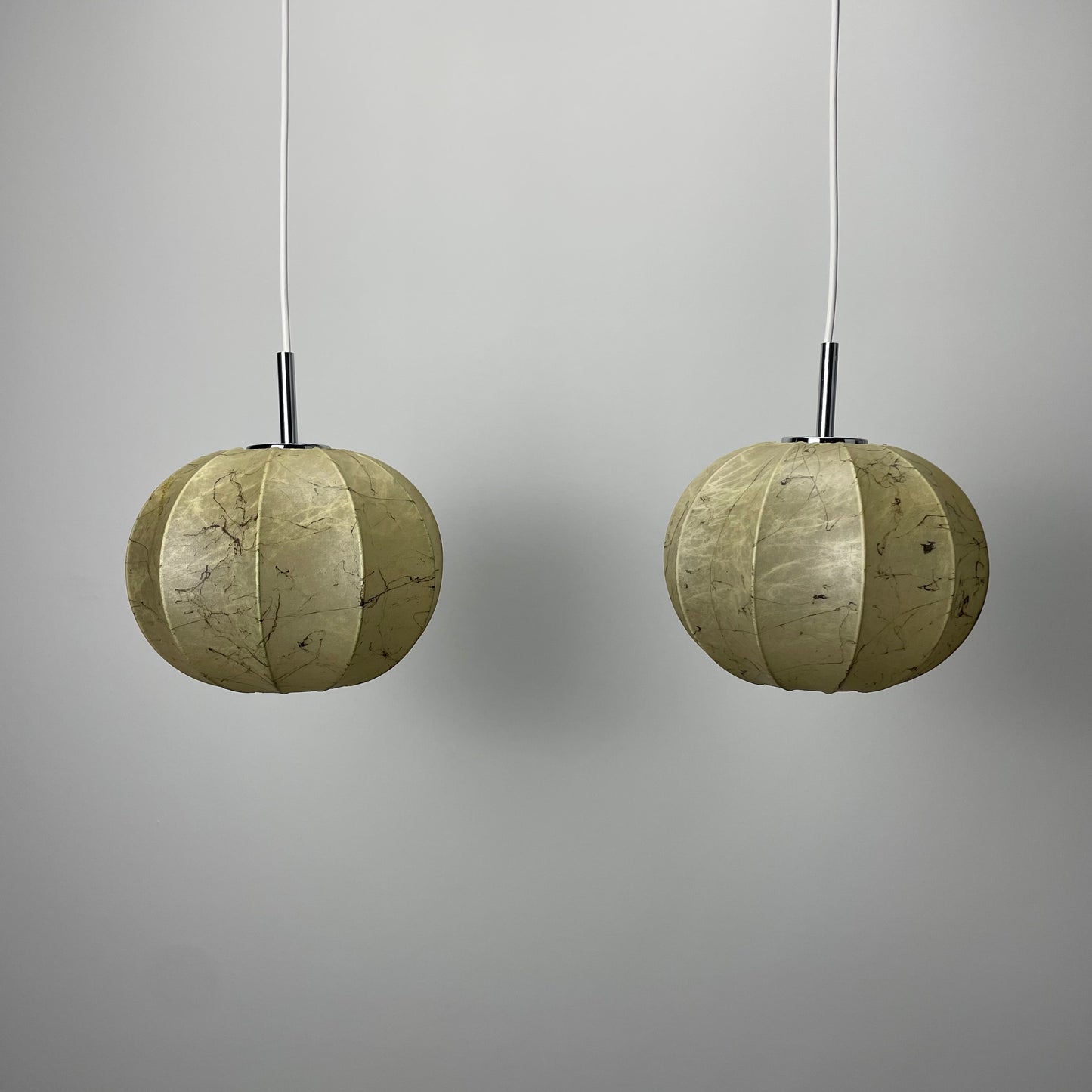 Pair of two cocoon pendant lamps by Goldkant Leuchten 1960