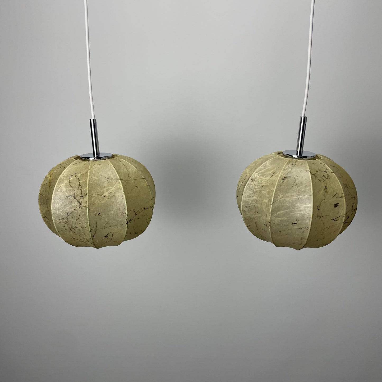 Pair of two cocoon pendant lamps by Goldkant Leuchten 1960