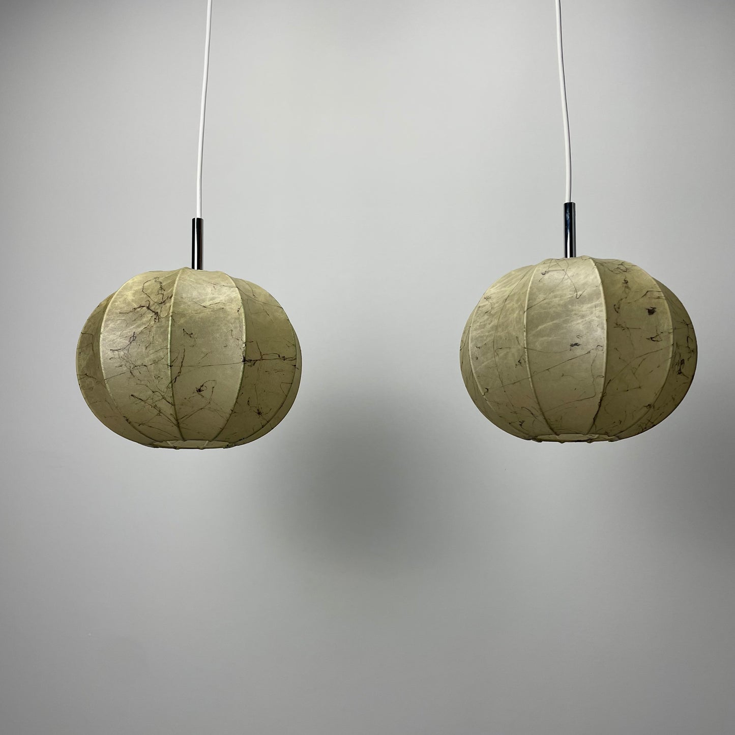 Pair of two cocoon pendant lamps by Goldkant Leuchten 1960