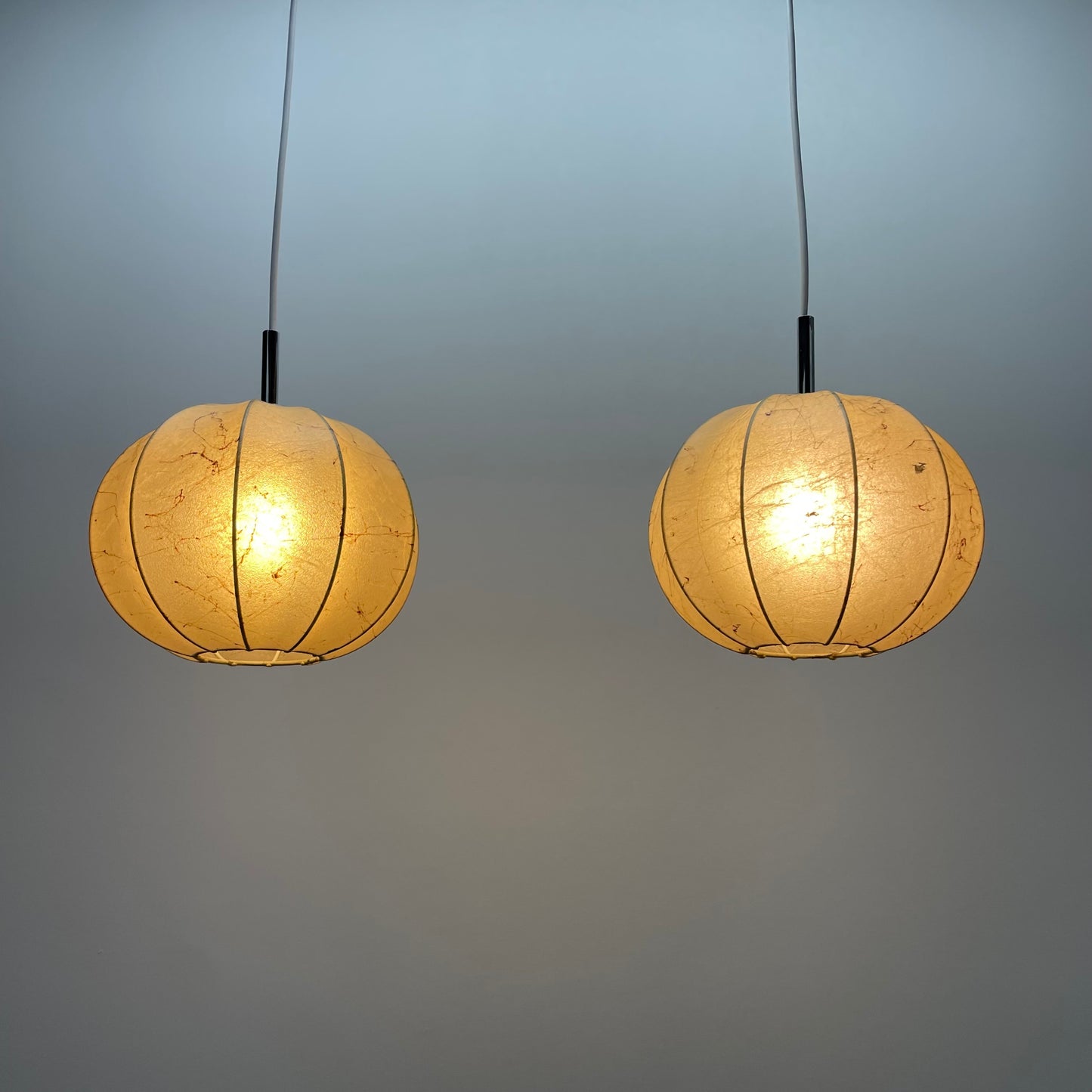 Pair of two cocoon pendant lamps by Goldkant Leuchten 1960