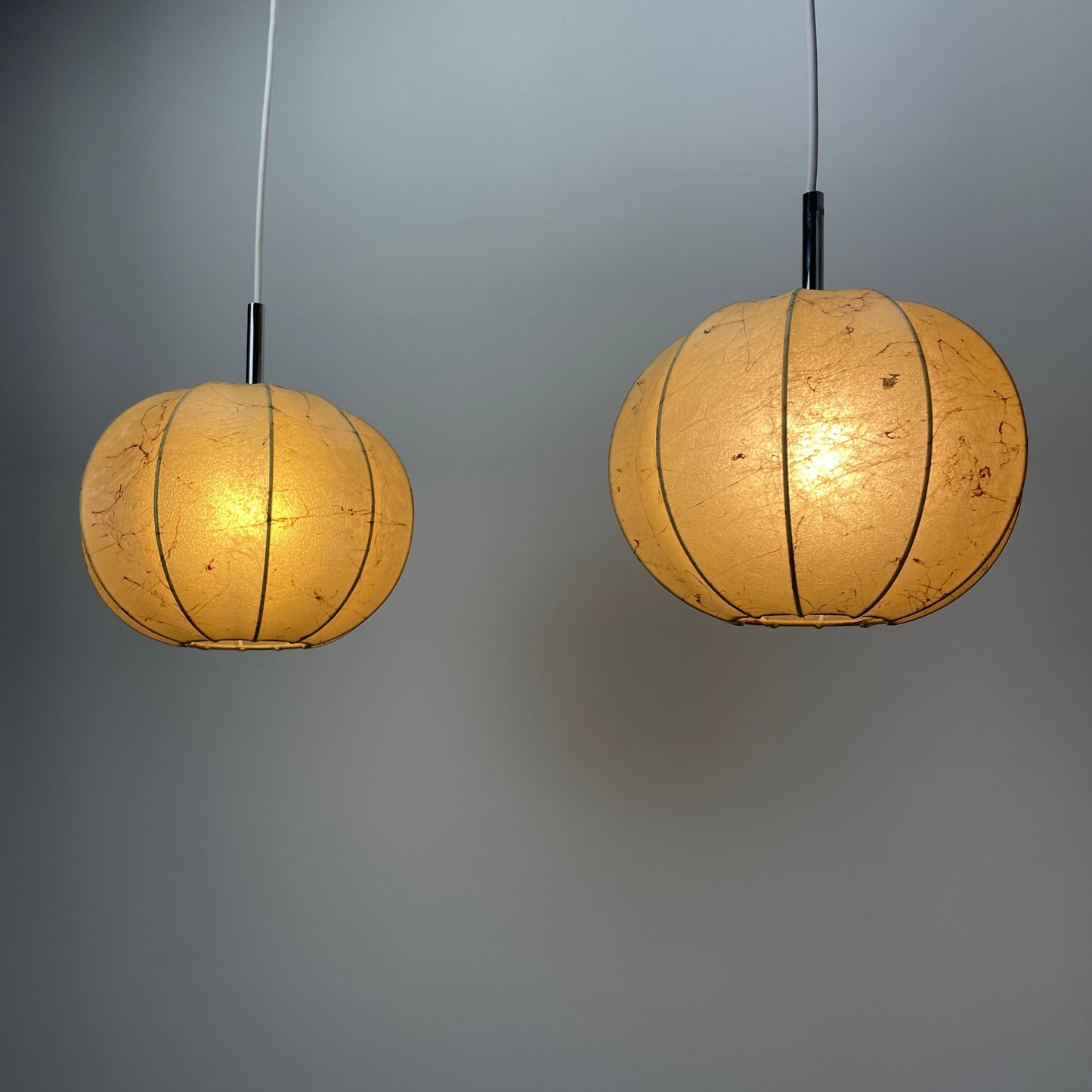 Pair of two cocoon pendant lamps by Goldkant Leuchten 1960