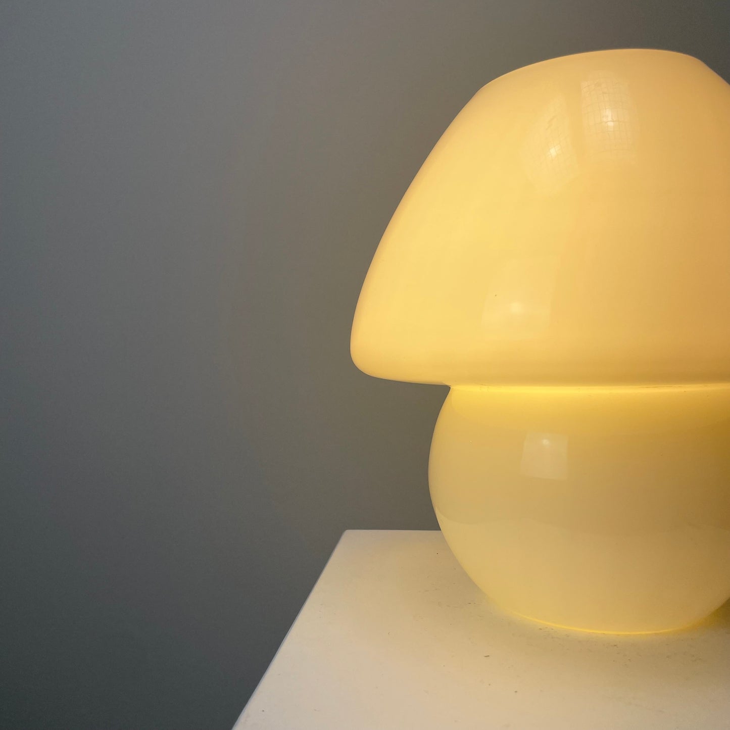 White glass mushroom table lamp from 1970