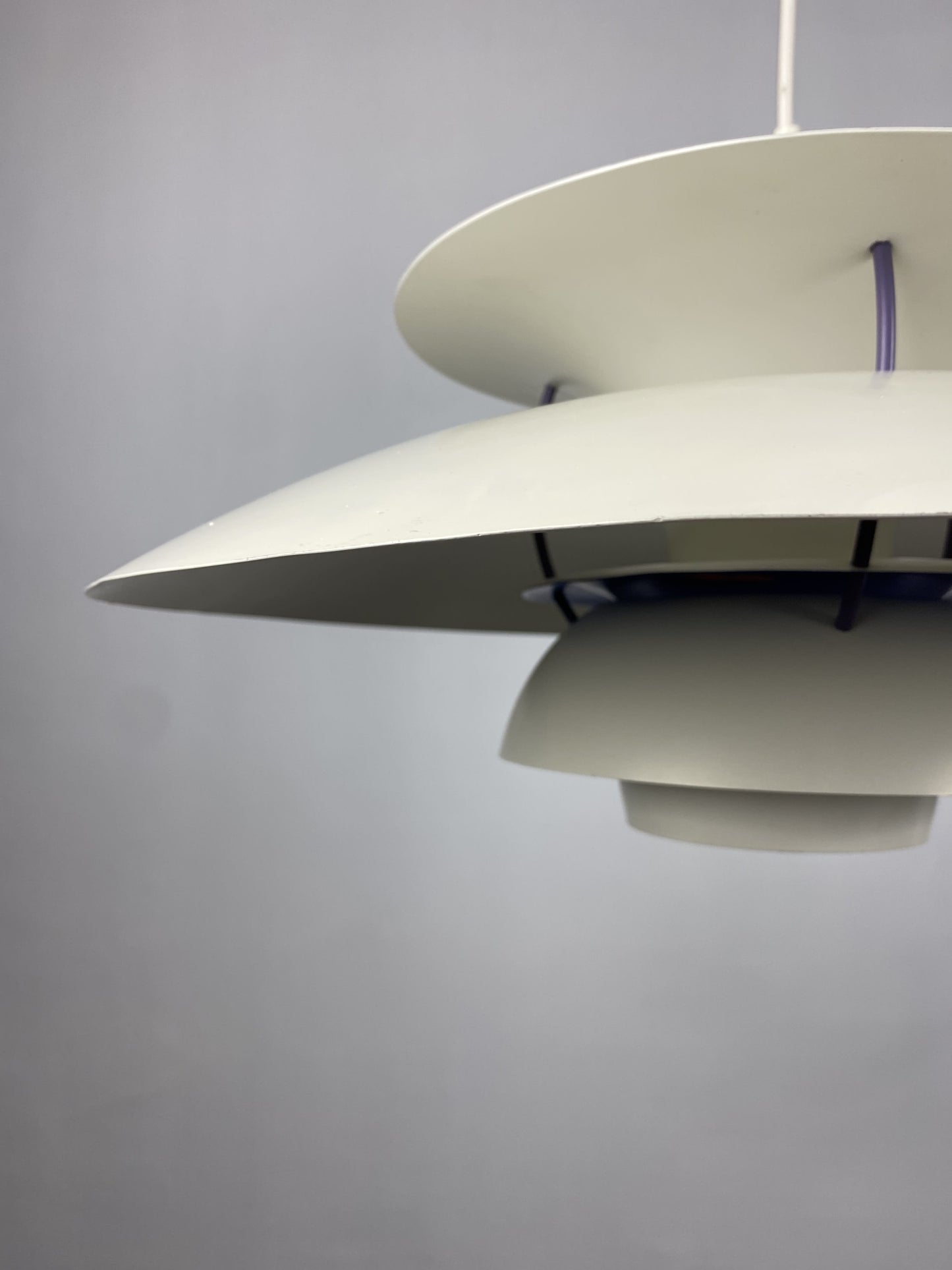 1 of 2 White and purple PH5 pendant light by Poul Henningsen for Louis Poulsen 1970