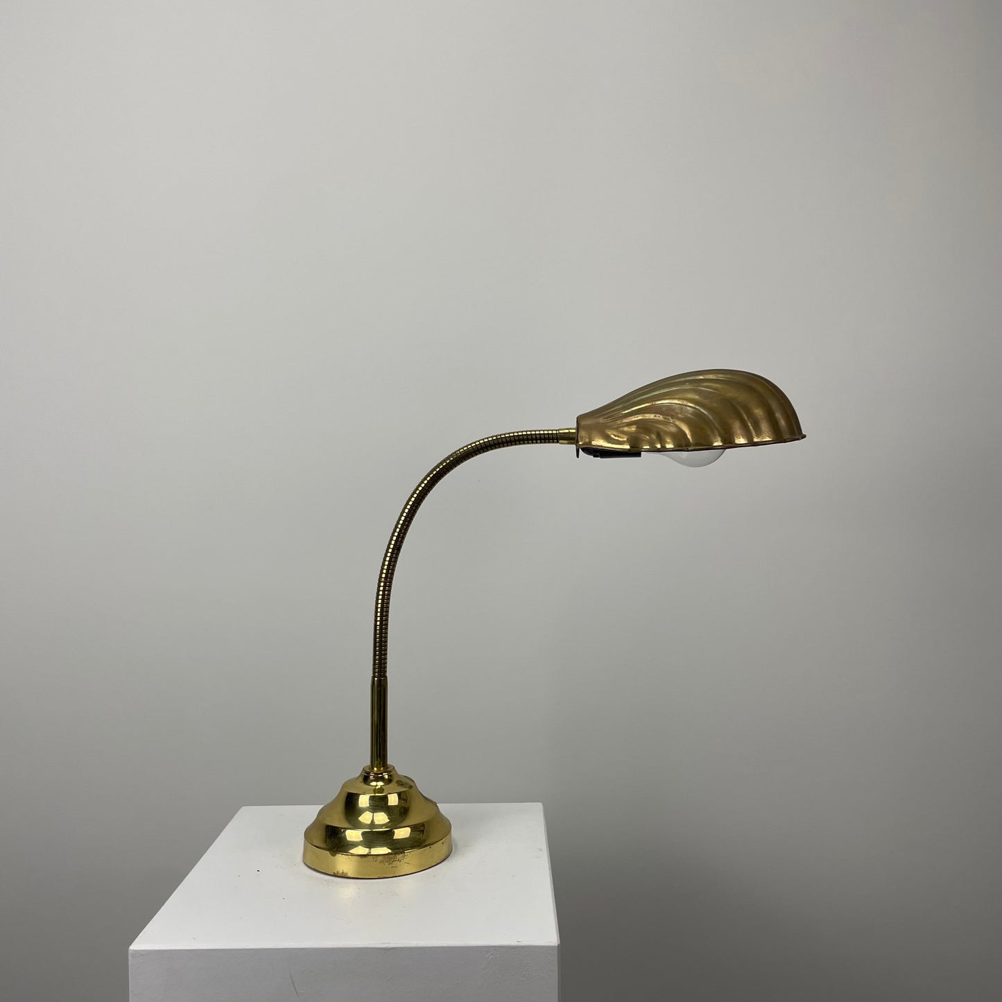 French brass table lamp with shell shaped shade 1950