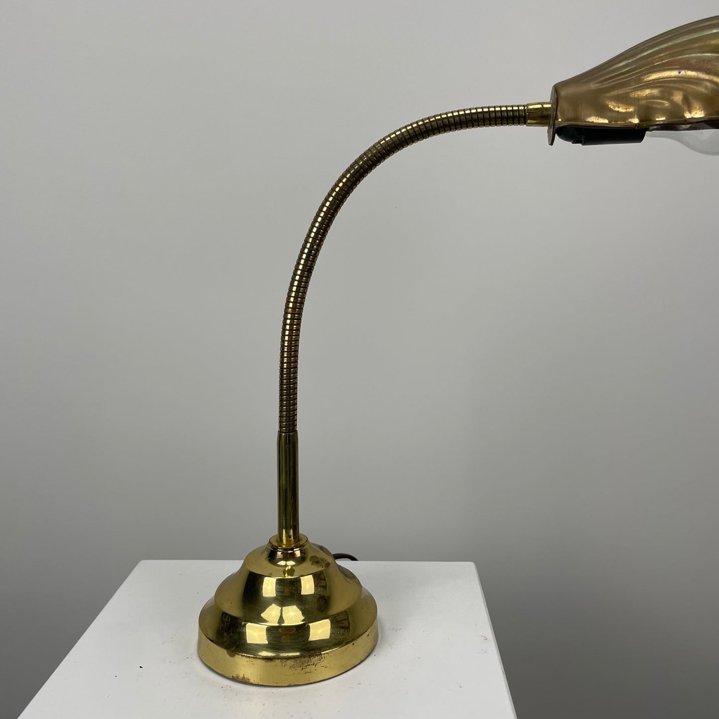 French brass table lamp with shell shaped shade 1950