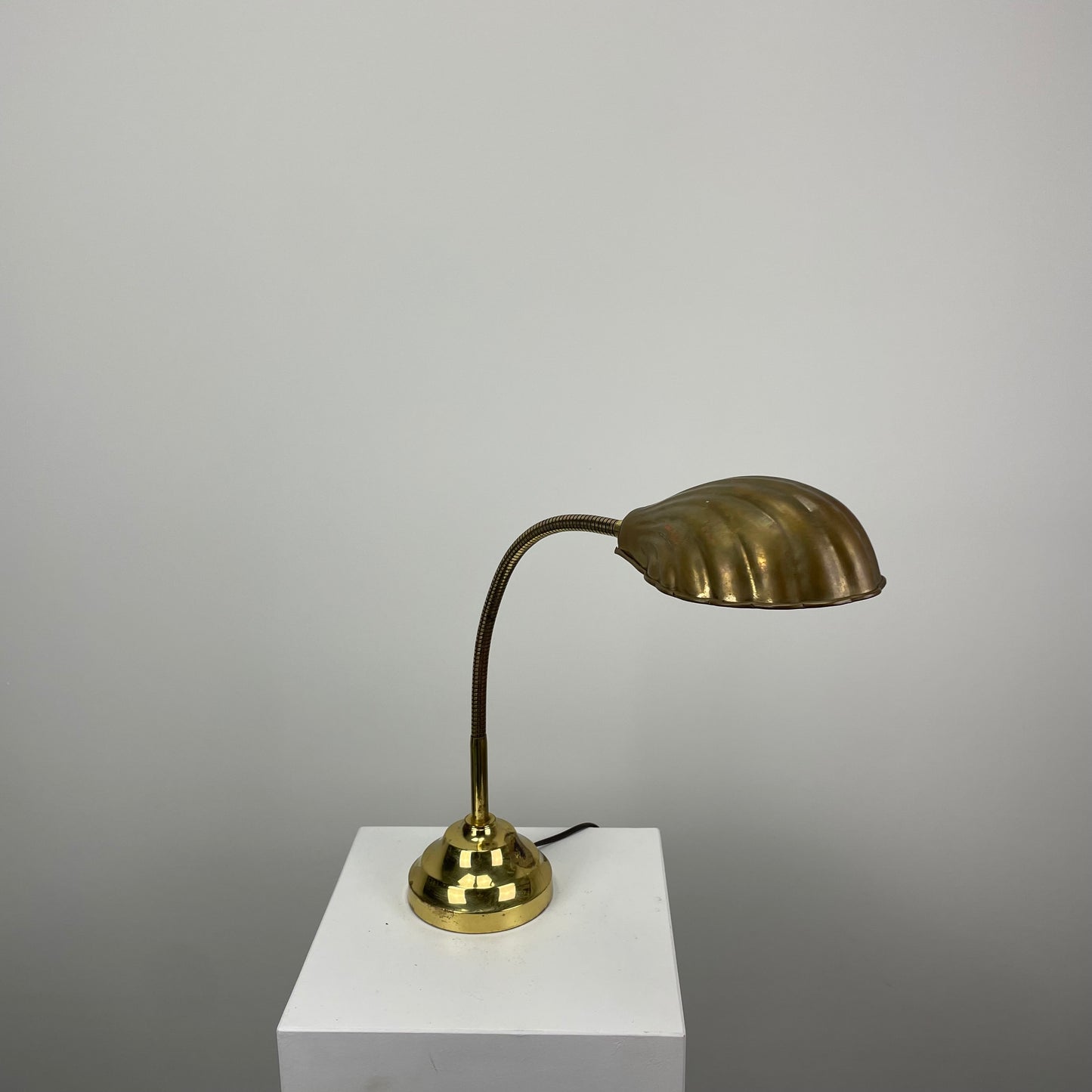 French brass table lamp with shell shaped shade 1950