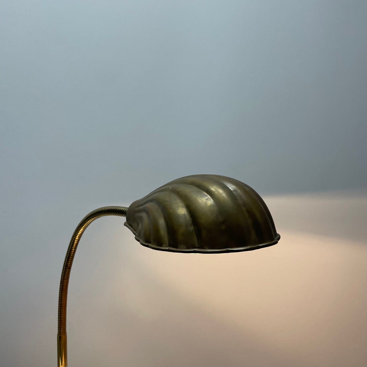 French brass table lamp with shell shaped shade 1950