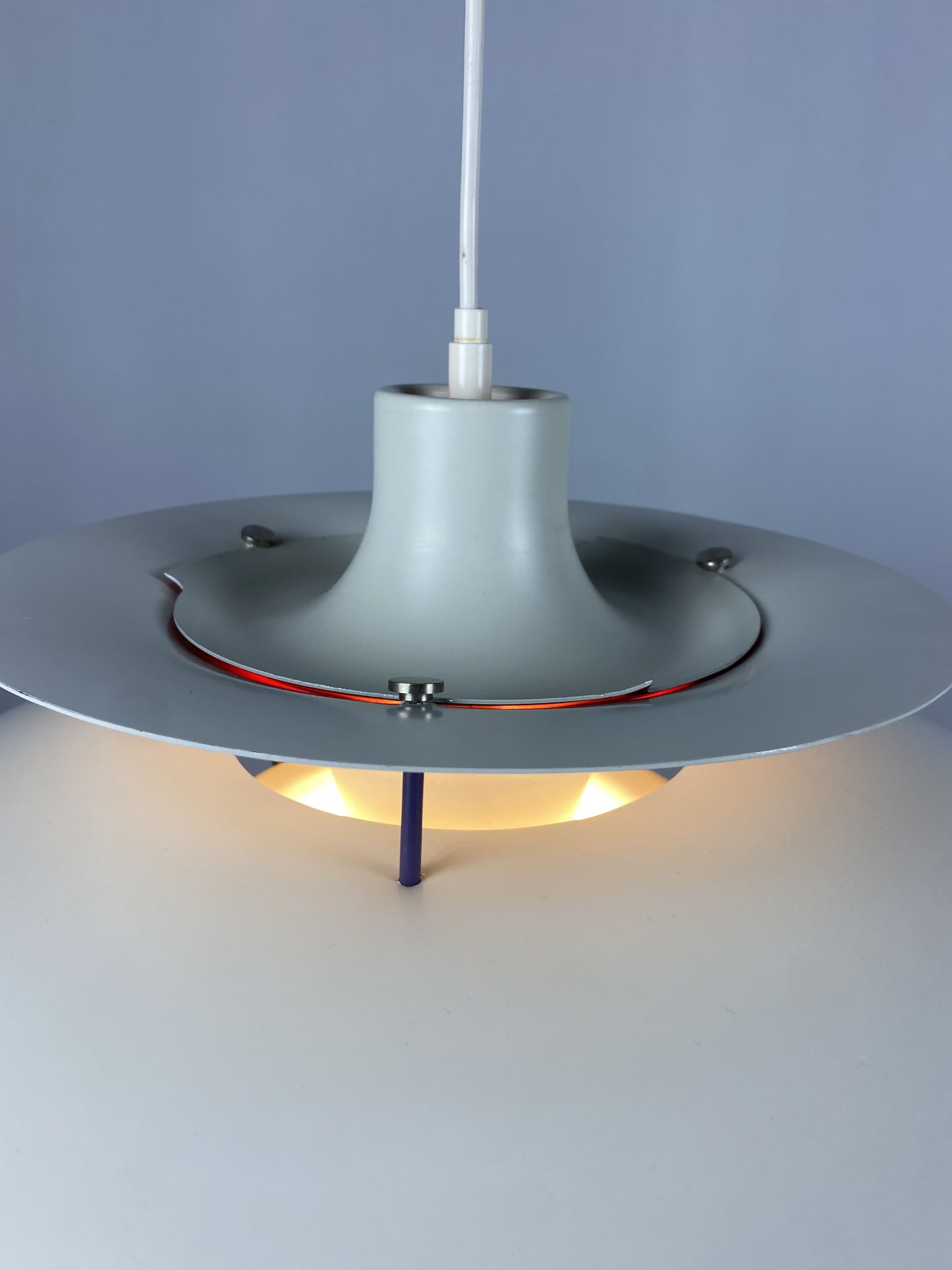 1 of 2 White and purple PH5 pendant light by Poul Henningsen for Louis Poulsen 1970