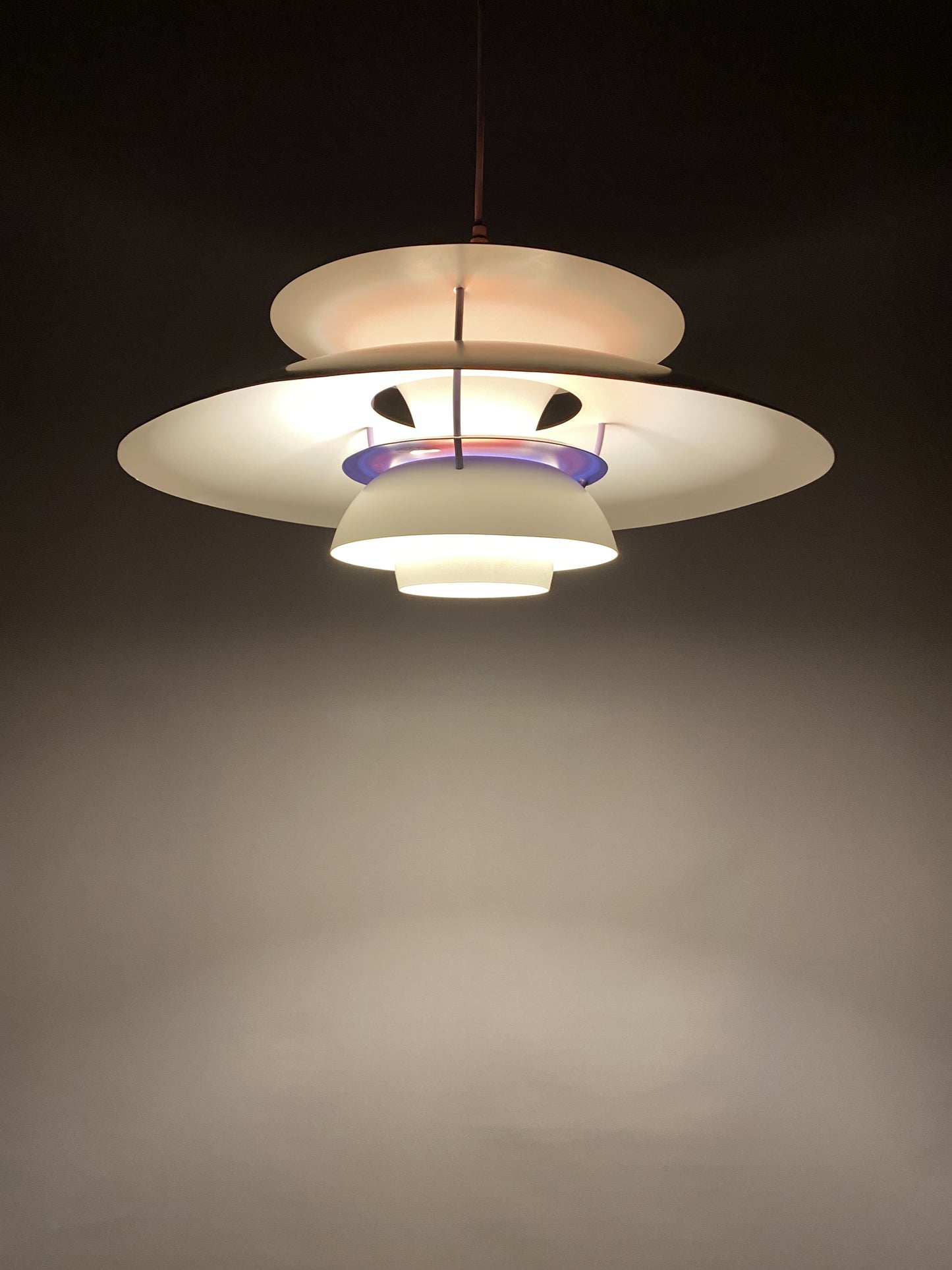 1 of 2 White and purple PH5 pendant light by Poul Henningsen for Louis Poulsen 1970