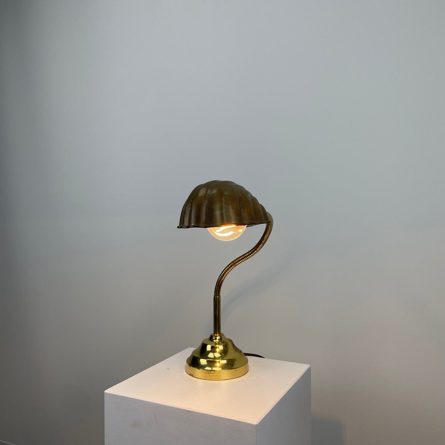 French brass table lamp with shell shaped shade 1950