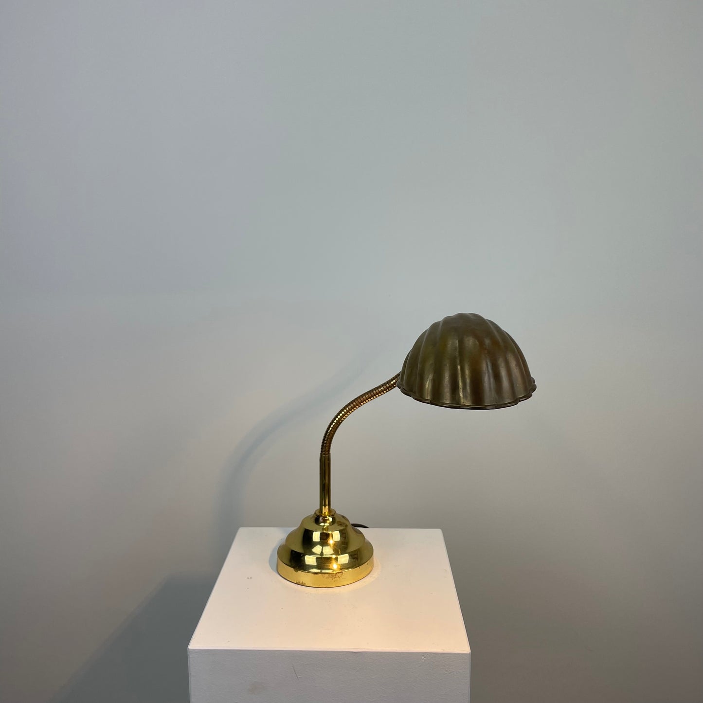 French brass table lamp with shell shaped shade 1950