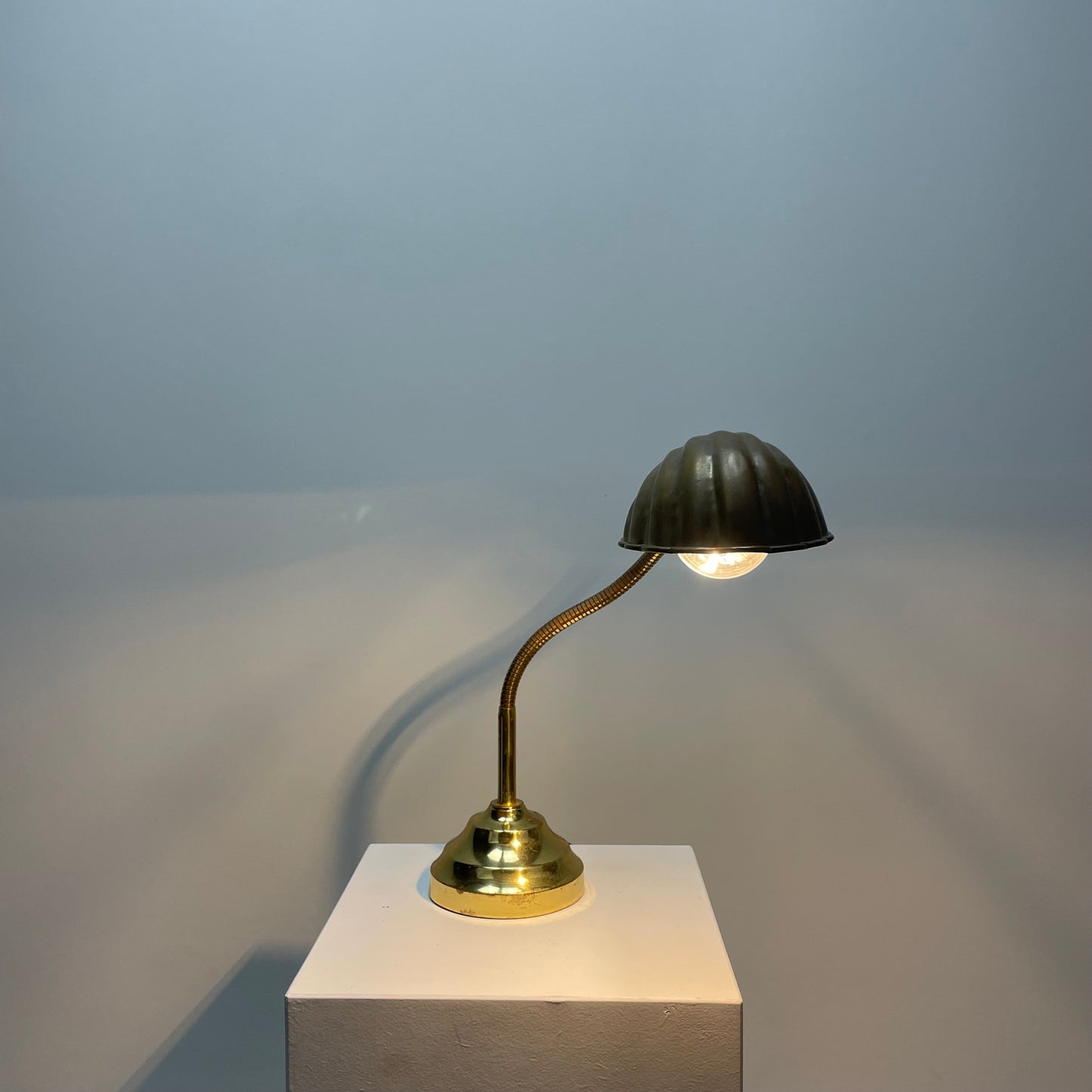 French brass table lamp with shell shaped shade 1950