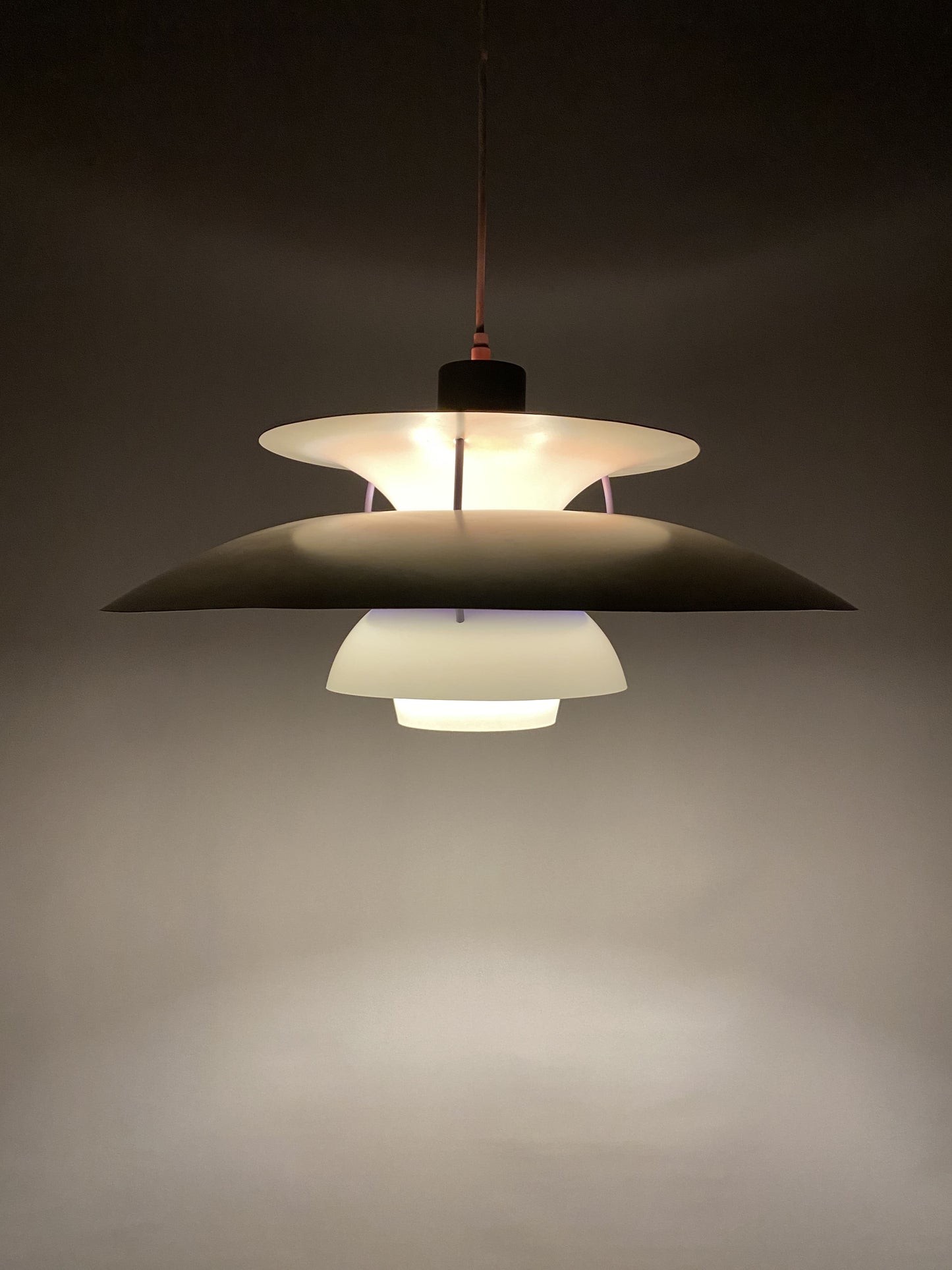 1 of 2 White and purple PH5 pendant light by Poul Henningsen for Louis Poulsen 1970