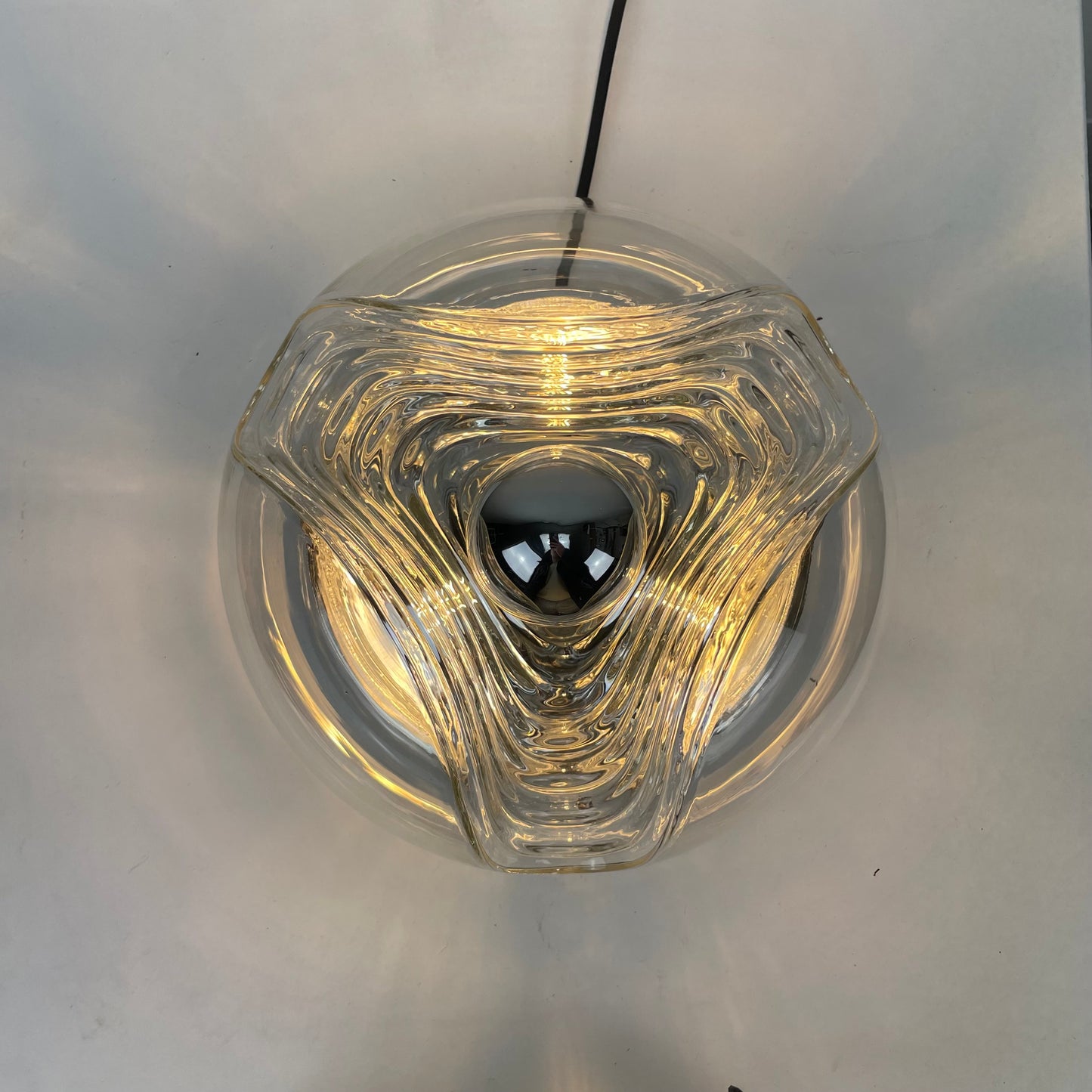 Peill & Putzler lamp, vintage glass lighting, mid-century modern ceiling light, Futura wall lamp, 1970s design lamp, German glass lamp, wave-shaped glass light, chrome vintage lighting, iF-Design Award lamp, collectible designer lamp.