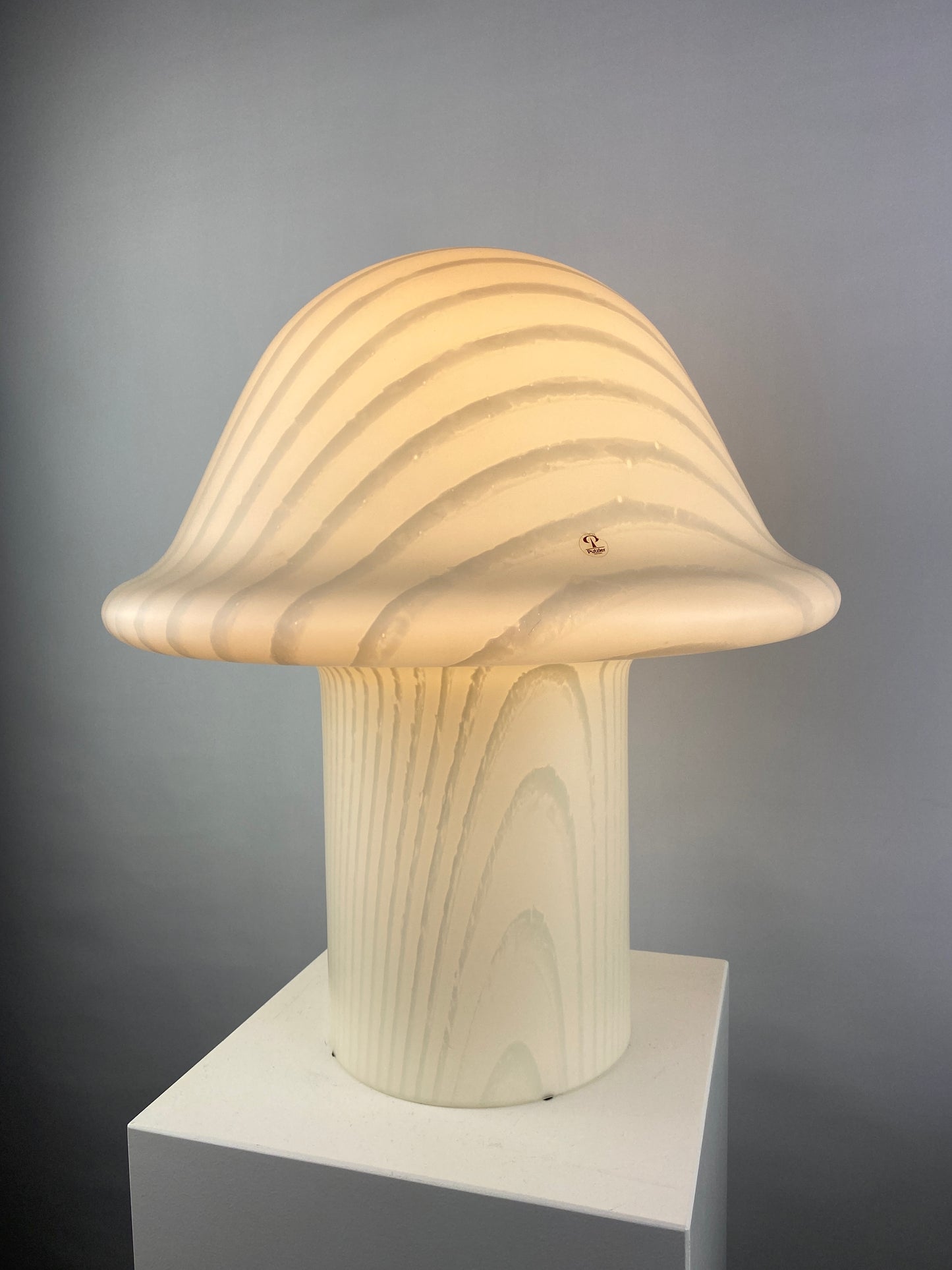 Enormous white glass Peill and Putzler mushroom table lamp XXL 1970